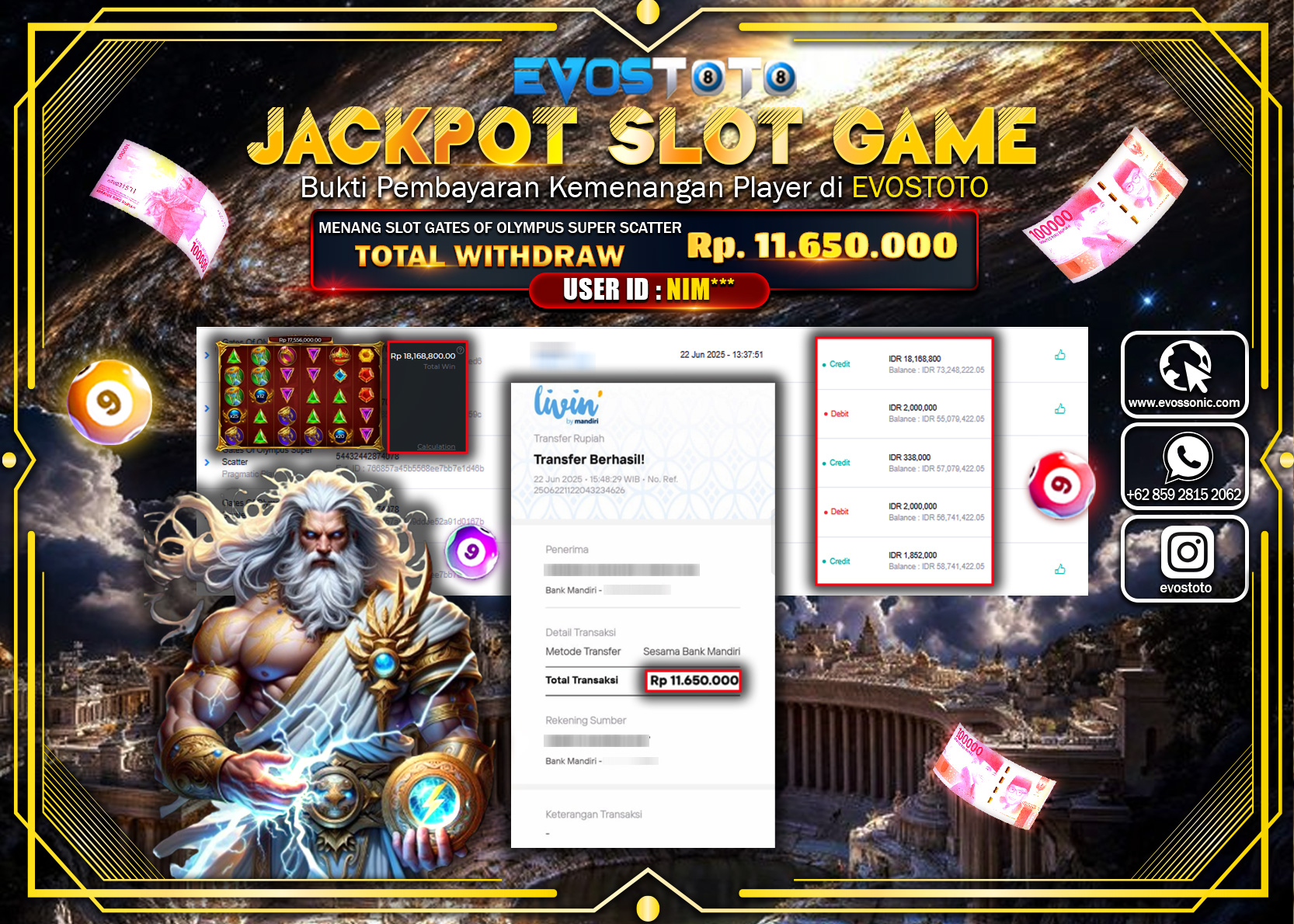 PEMBAYARAN JACKPOT SLOT GATES OF OLYMPUS SUPER SCATTER RP11.650.000 DI BAYAR LANGSUNG !