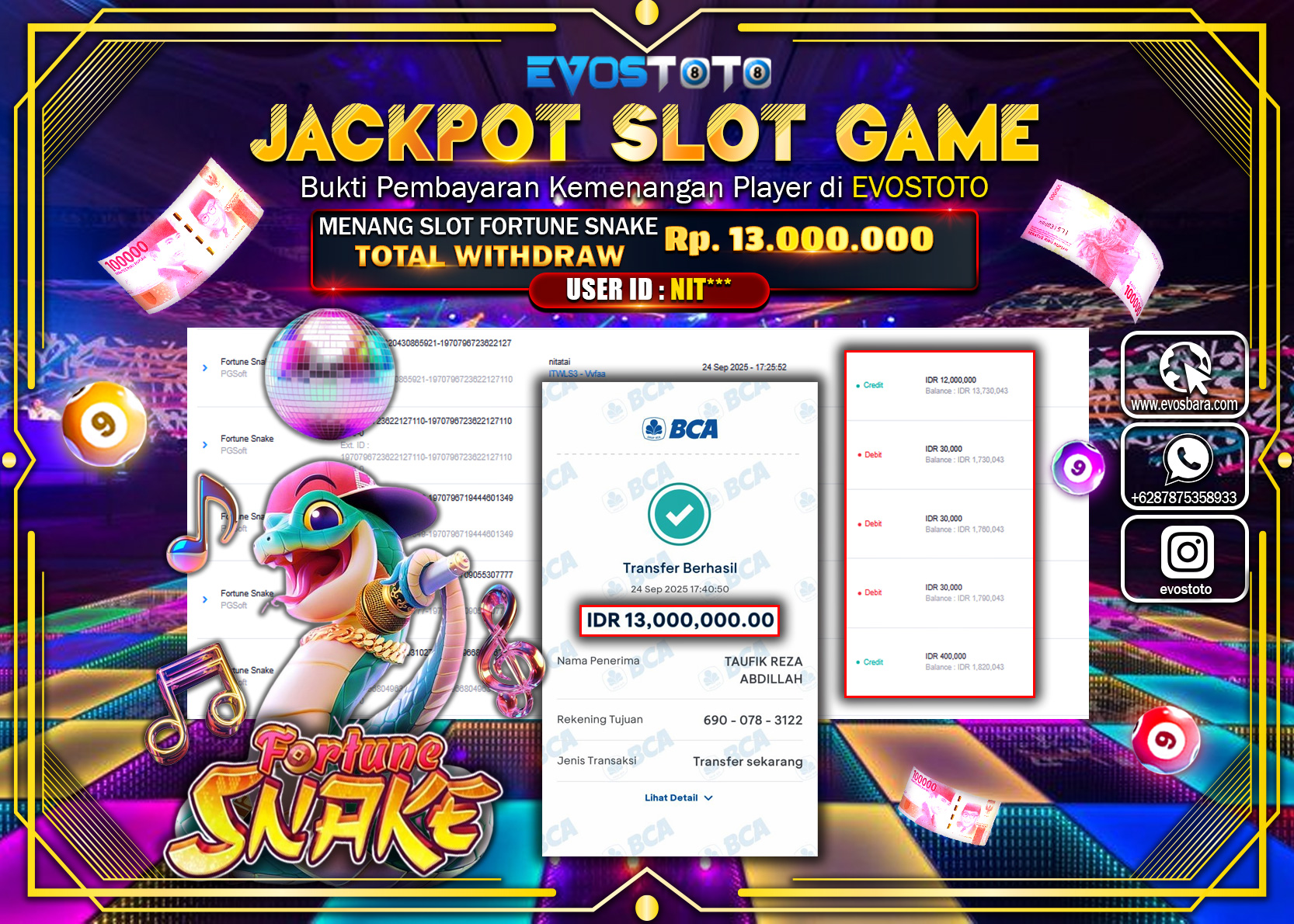 PEMBAYARAN JACKPOT SLOT FORTUNE SNAKE Rp13.000.000 DI BAYAR LANGSUNG !