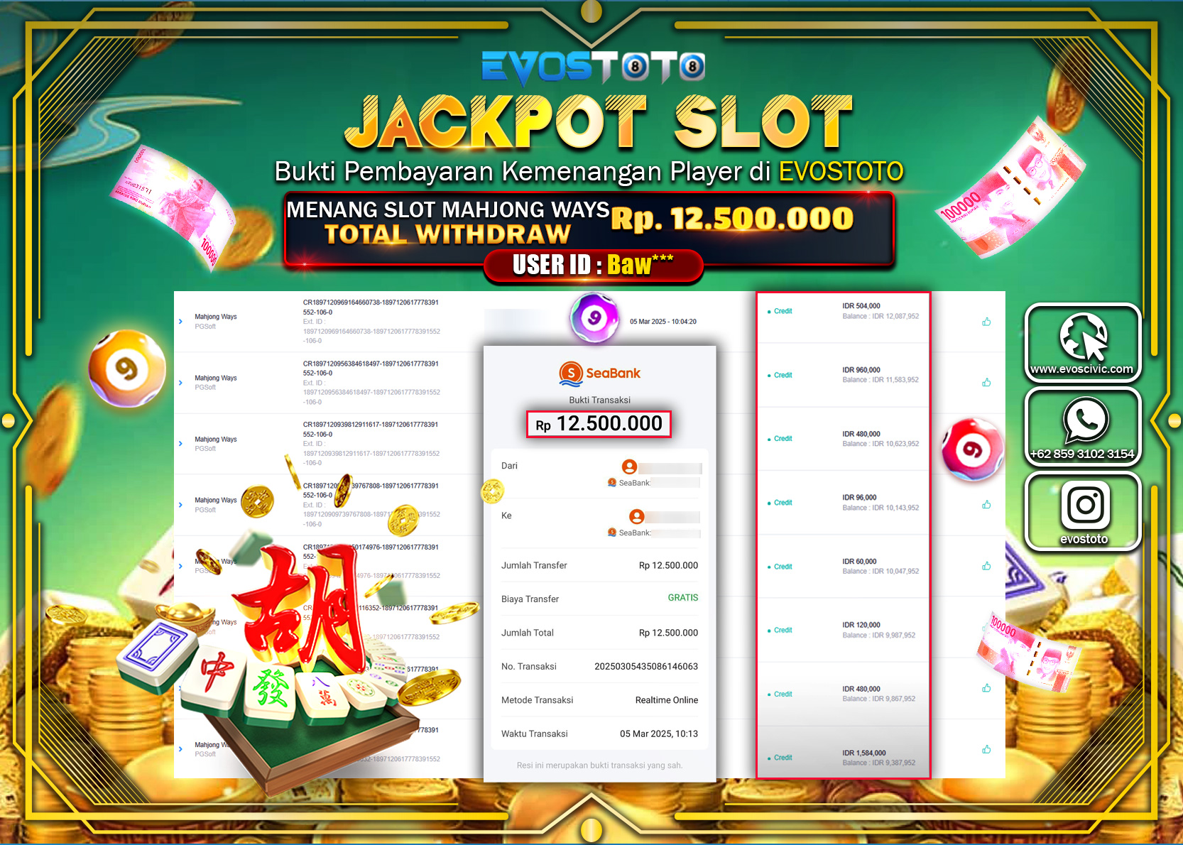 PEMBAYARAN JACKPOT SLOT MAHYONG WAYS Rp.12.500.000 DI BAYAR LANGSUNG !