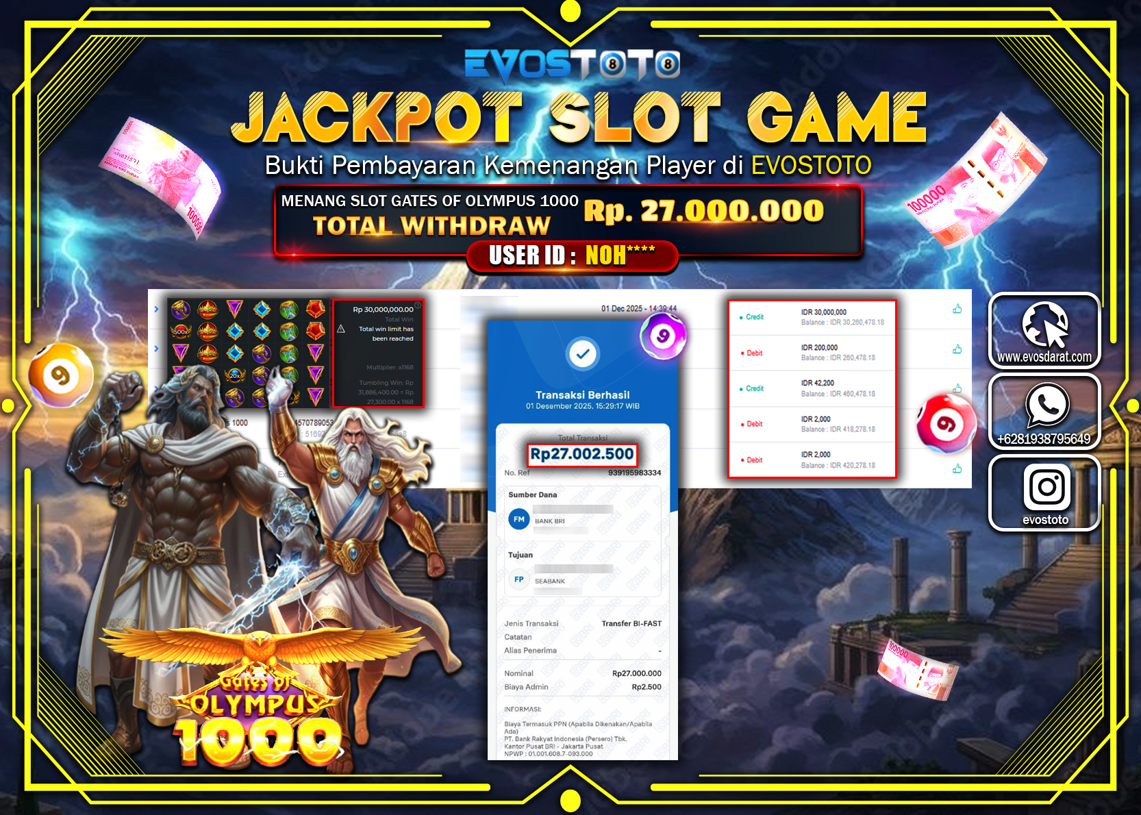 PEMBAYARAN JACKPOT SLOT GATES OF OLYMPUS 1000 Rp.27.000.000 DI BAYAR LANGSUNG !