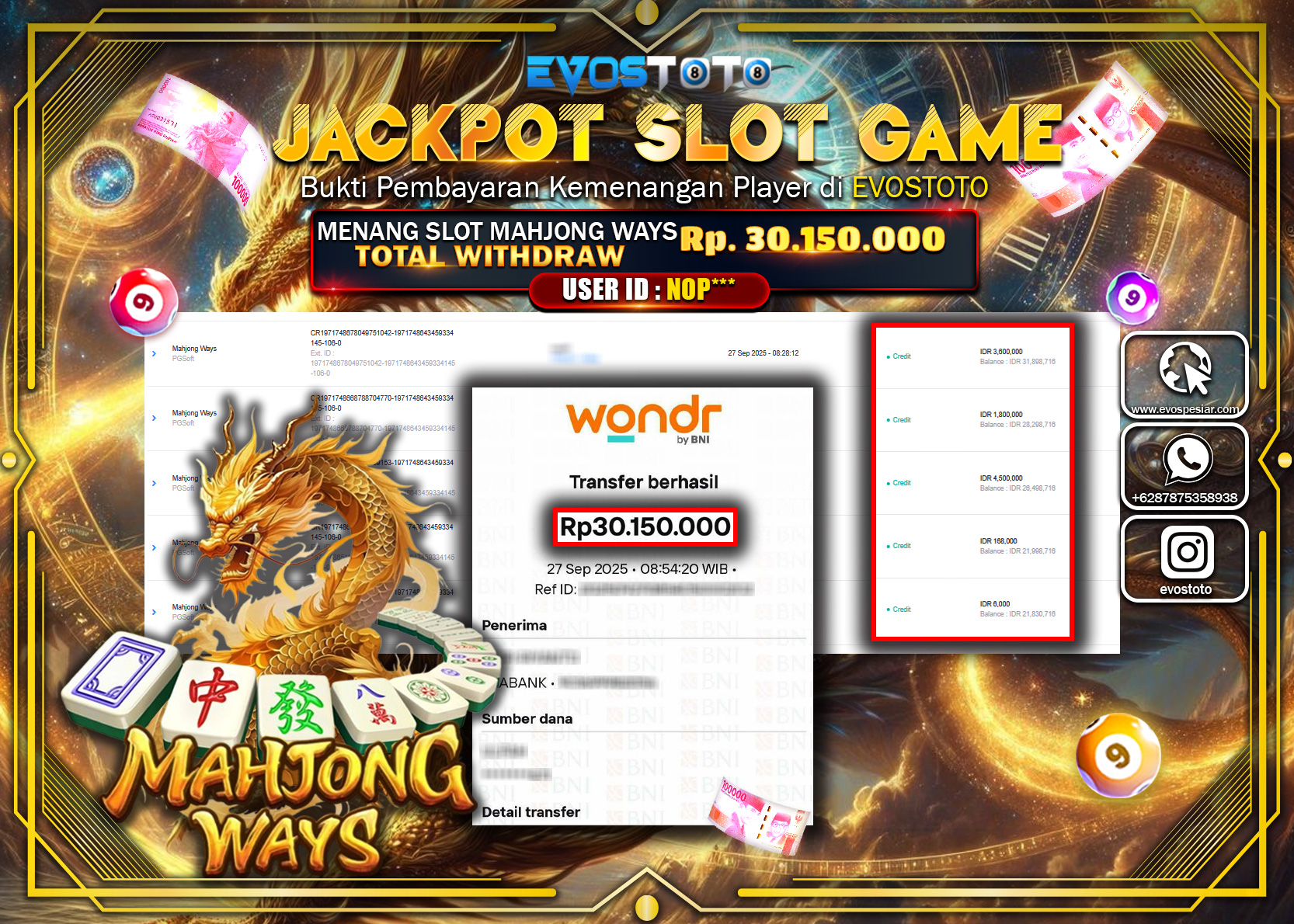 PEMBAYARAN JACKPOT SLOT MAHJONG WAYS Rp30.150.000 DI BAYAR LANGSUNG !