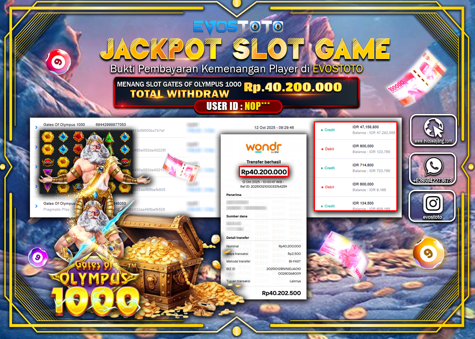 PEMBAYARAN JACKPOT SLOT GATES OF OLYMPUS 1000 Rp40.200.000 DI BAYAR LANGSUNG !
