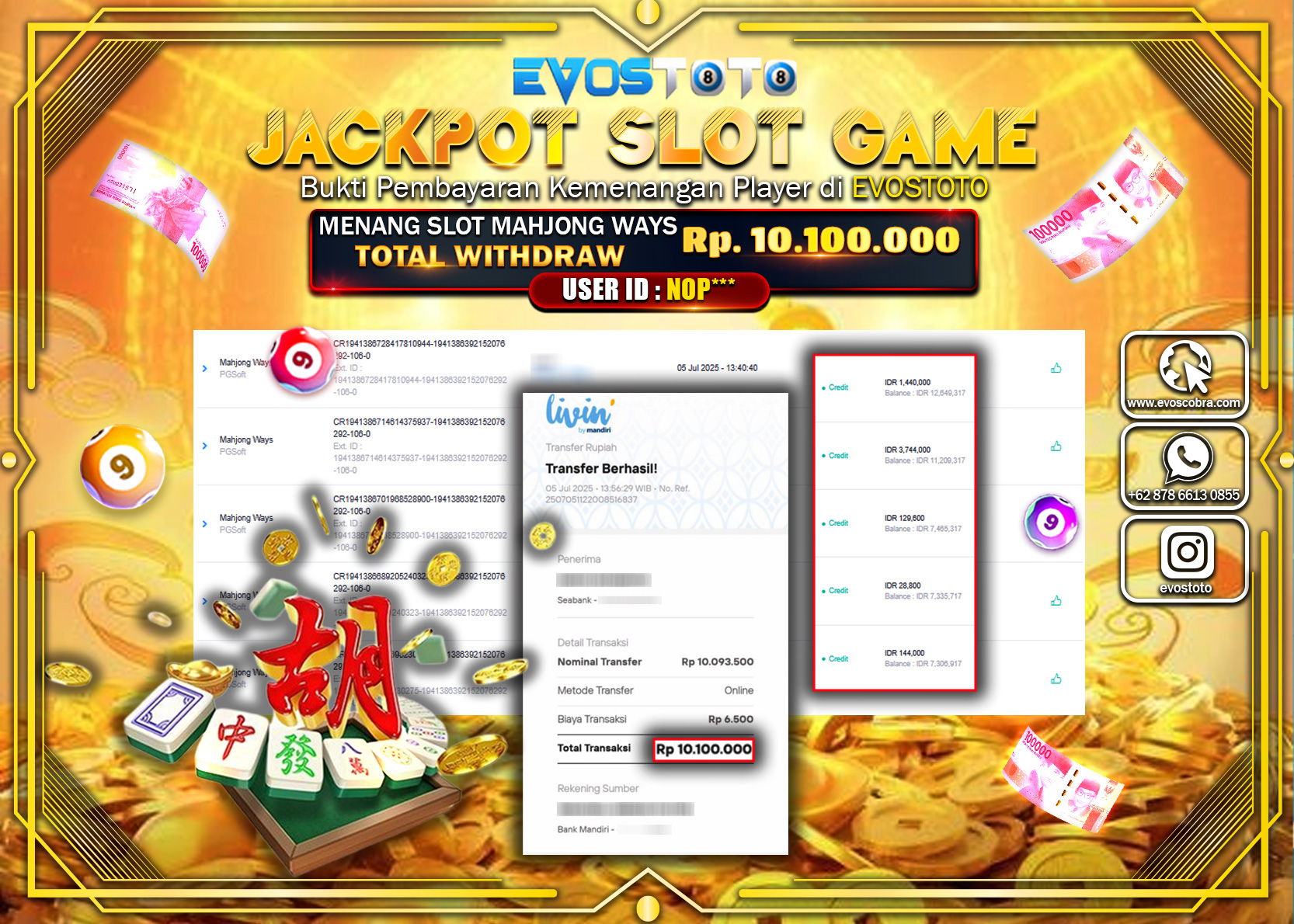 PEMBAYARAN JACKPOT SLOT MAHJONG WAYS RP10.000.000 DI BAYAR LANGSUNG !