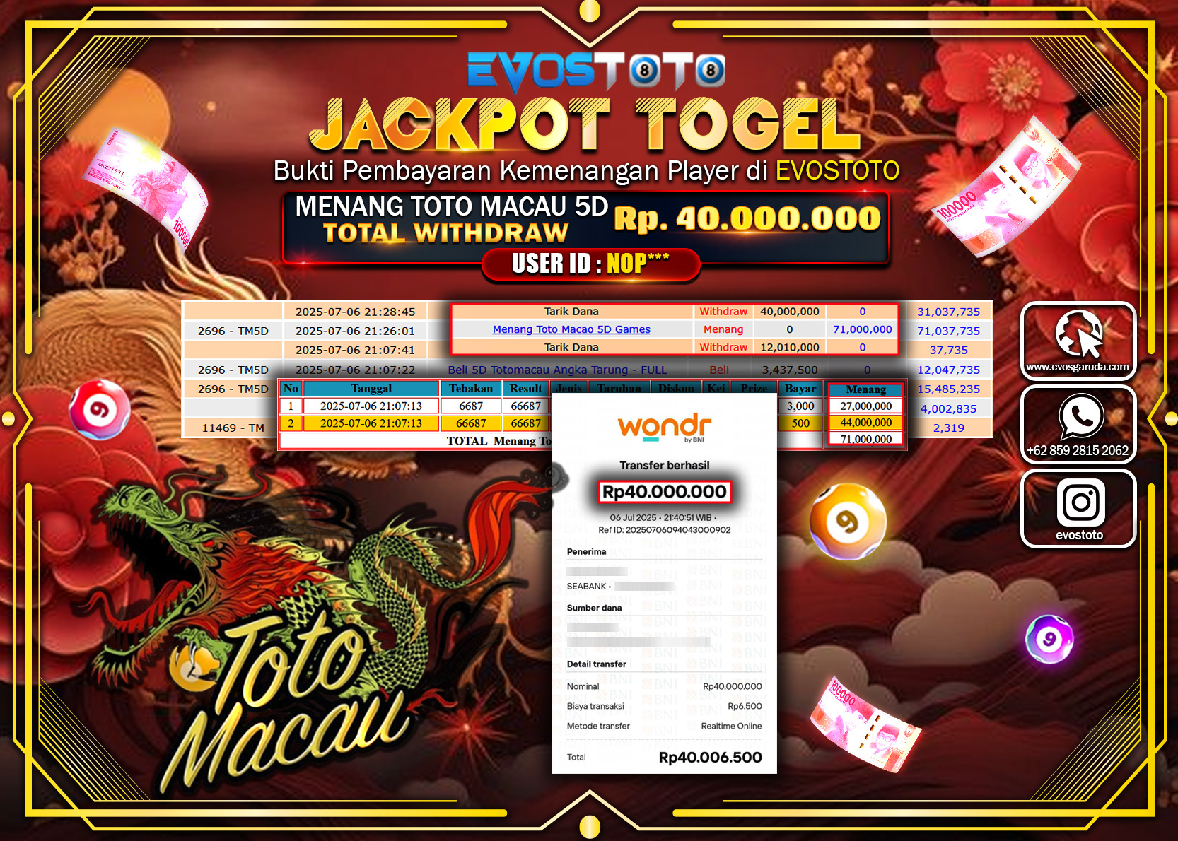 PEMBAYARAN JACKPOT TOGEL TOTO MACAU 5D RP40.000.000 DI BAYAR LANGSUNG !