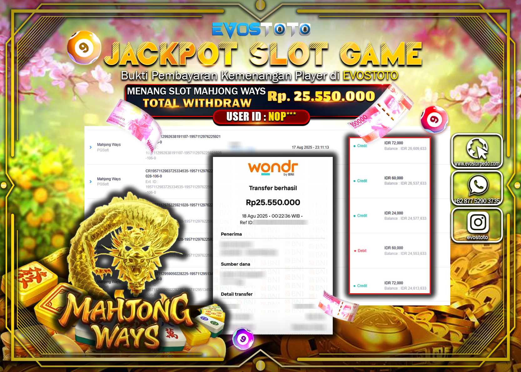 PEMBAYARAN JACKPOT SLOT MAHJONG WAYS Rp25.550.000 DI BAYAR LANGSUNG !
