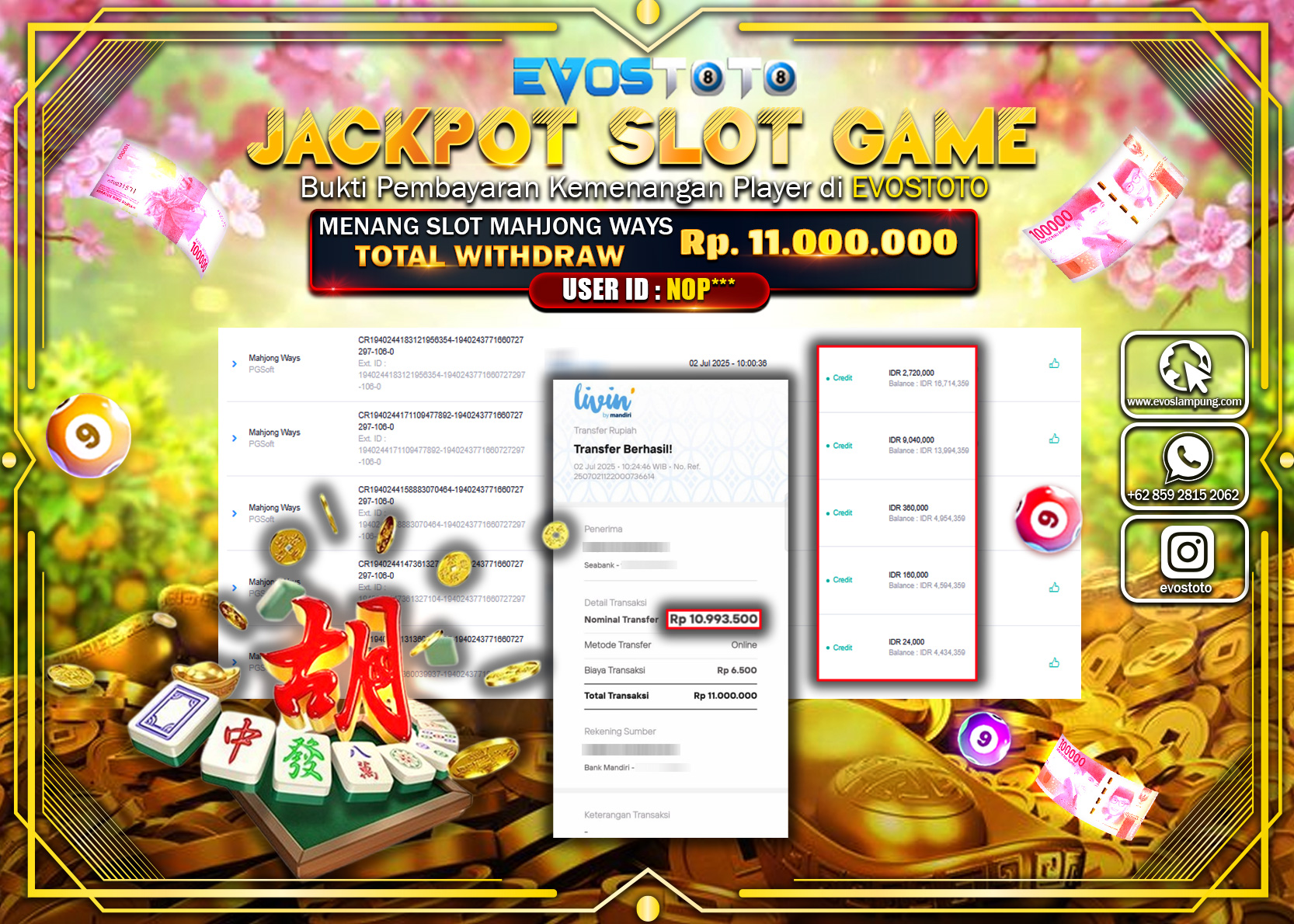 PEMBAYARAN JACKPOT SLOT MAHJONG WAYS RP11.000.000 DI BAYAR LANGSUNG !