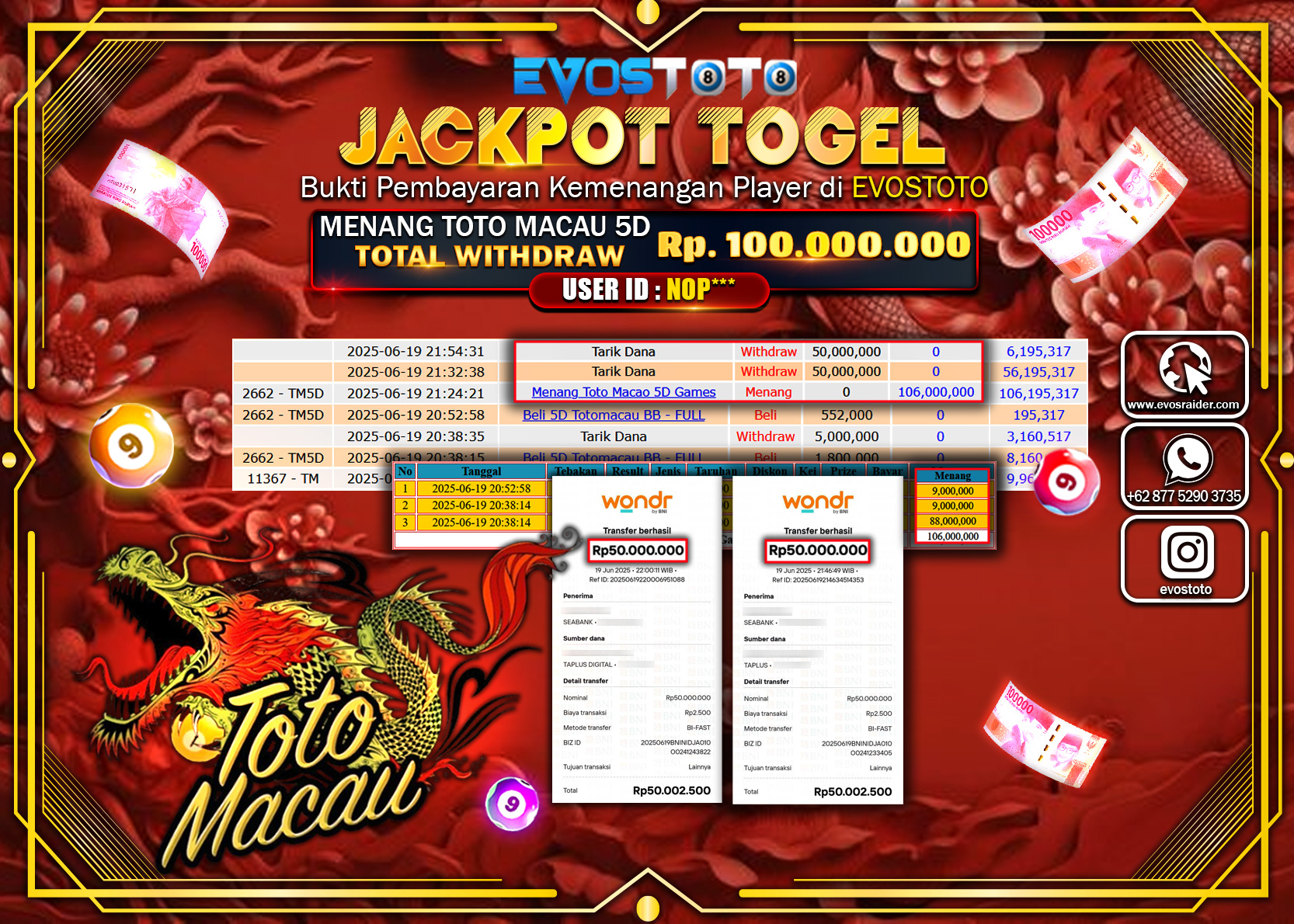 PEMBAYARAN JACKPOT TOGEL TOTO MACAU RP 100.000.000 DI BAYAR LANGSUNG !