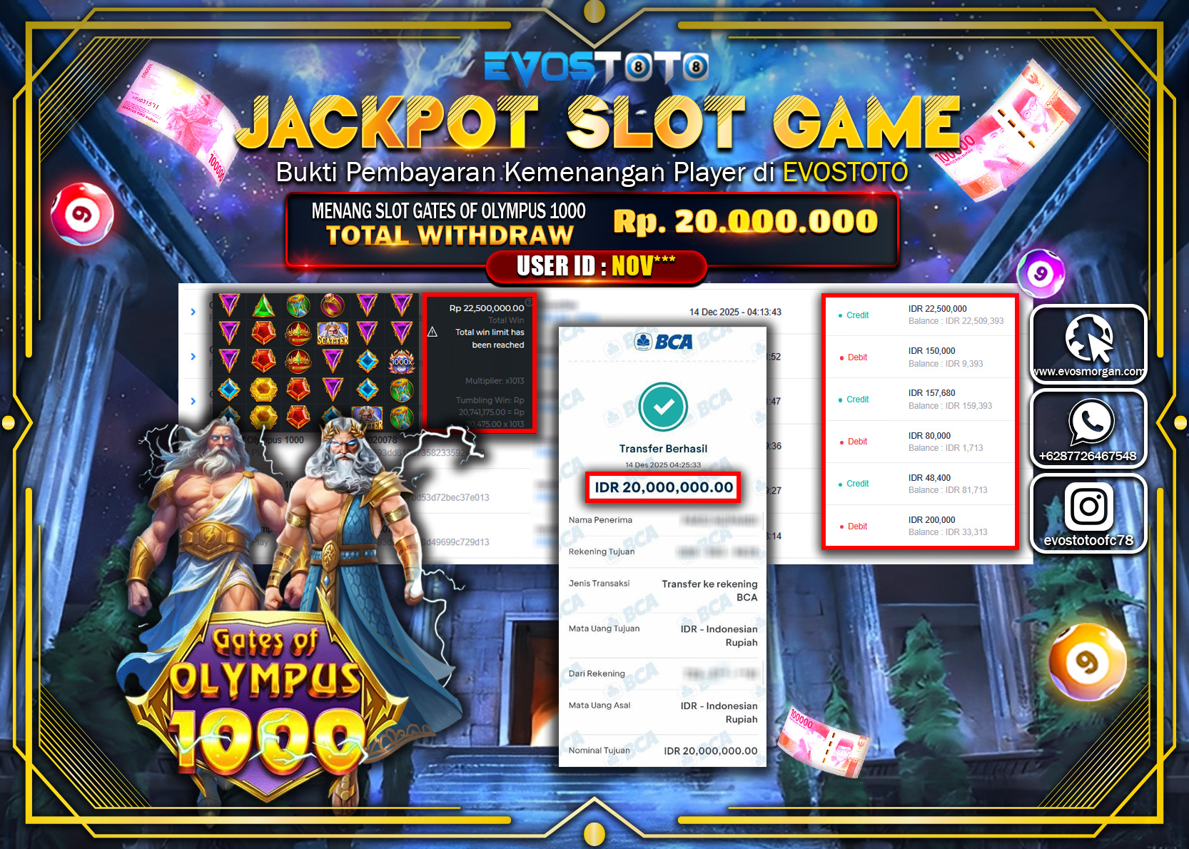 PEMBAYARAN JACKPOT SLOT GATES OF OLYMPUS 1000 Rp.20.000.000 DI BAYAR LANGSUNG !
