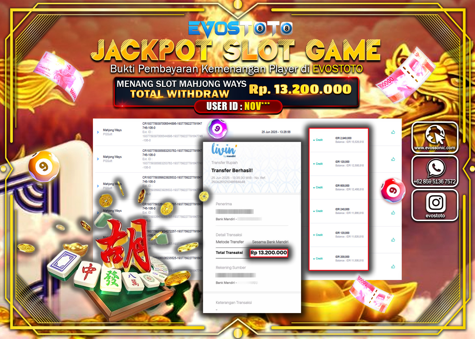 PEMBAYARAN JACKPOT SLOT MAHJONG WAYS RP13.200.000 DI BAYAR LANGSUNG !