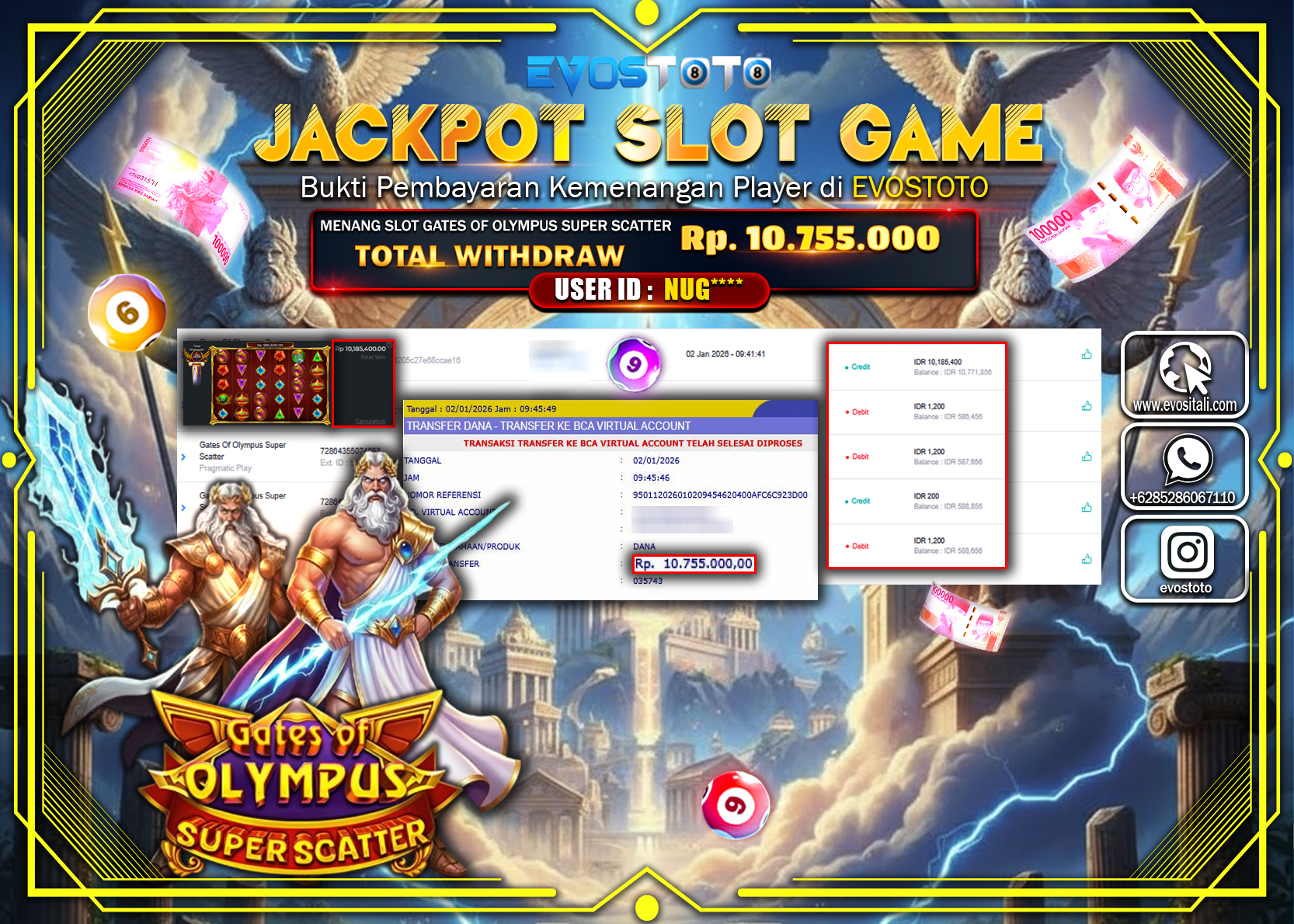 PEMBAYARAN JACKPOT SLOT GATES OF OLYMPUS SUPER SCATTER Rp.10.755.000 DI BAYAR LANGSUNG !