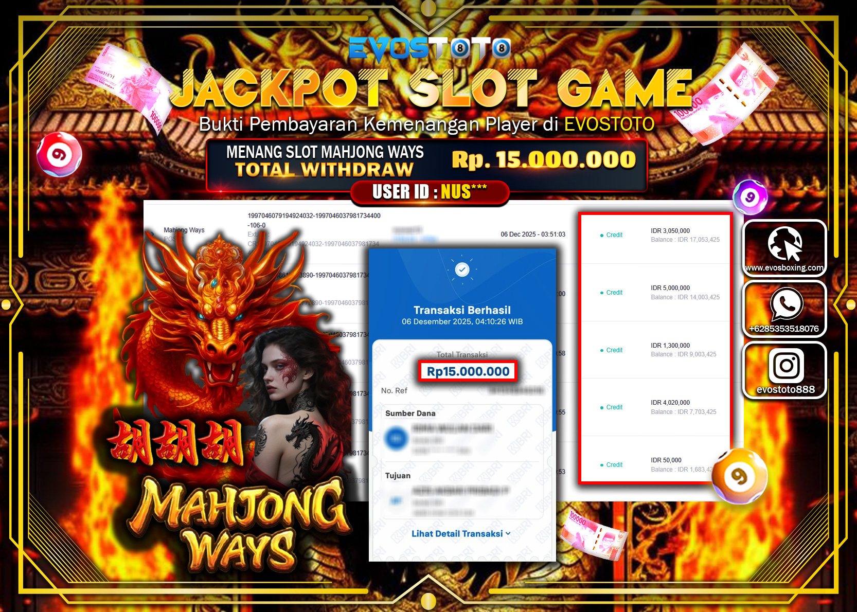 PEMBAYARAN JACKPOT SLOT MAHJONG WAYS Rp.15.000.000 DI BAYAR LANGSUNG !