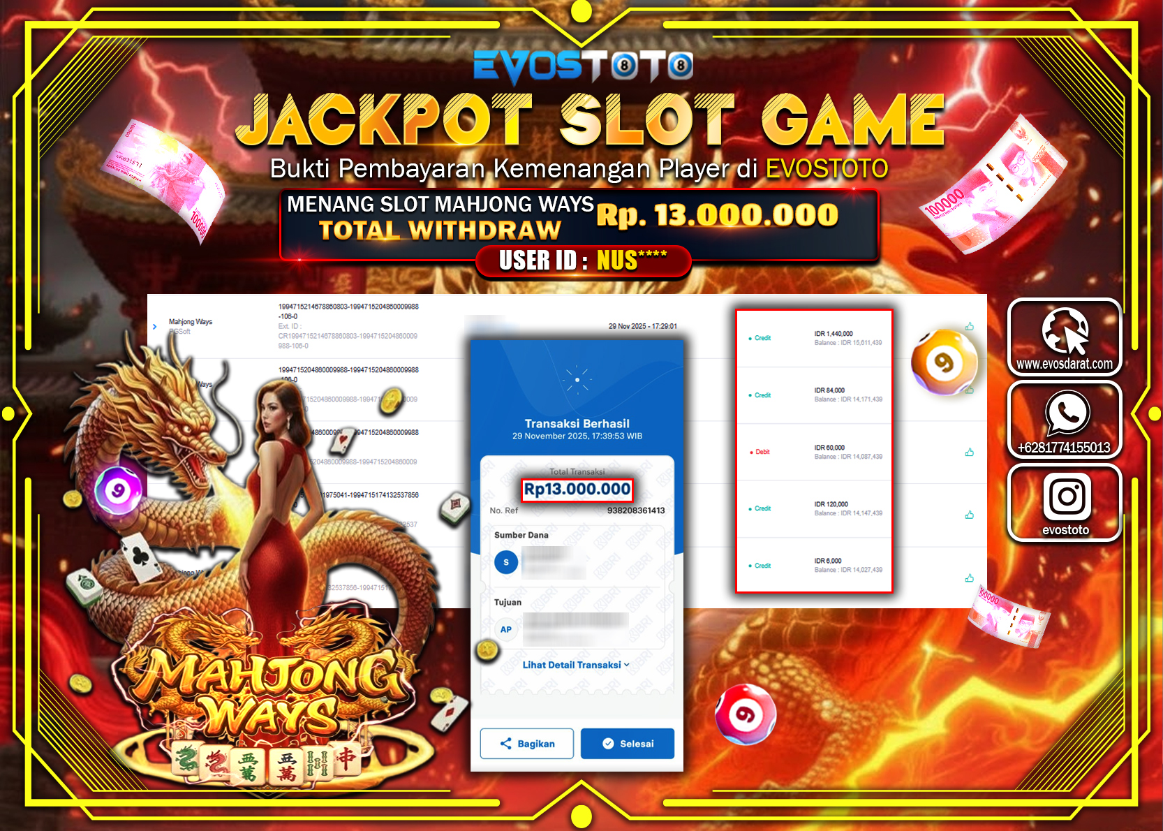 PEMBAYARAN JACKPOT SLOT MAHJONG WAYS Rp.13.000.000 DI BAYAR LANGSUNG !