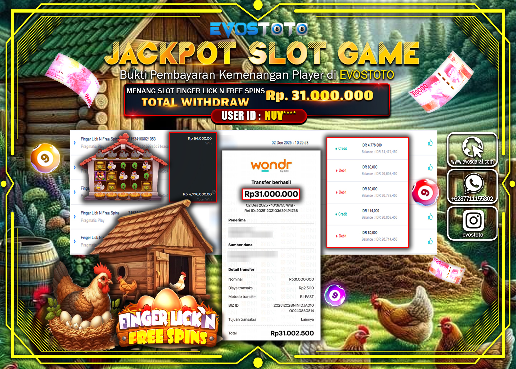 PEMBAYARAN JACKPOT SLOT FINGER LICK N FREE SPINS Rp.31.000.000 DI BAYAR LANGSUNG !