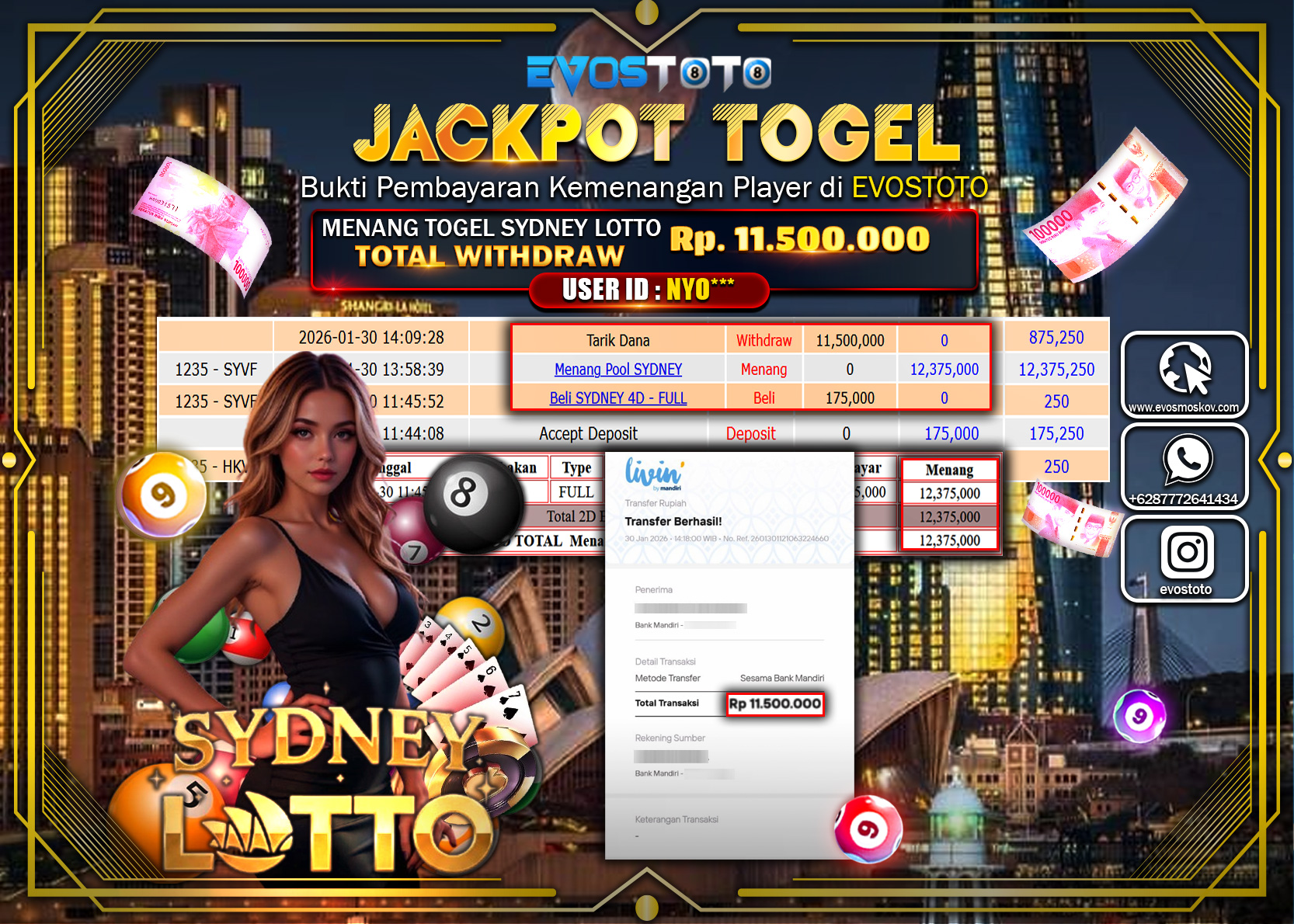 PEMBAYARAN JACKPOT TOGEL SYDNEY LOTTO Rp.11.500.000 DI BAYAR LANGSUNG !