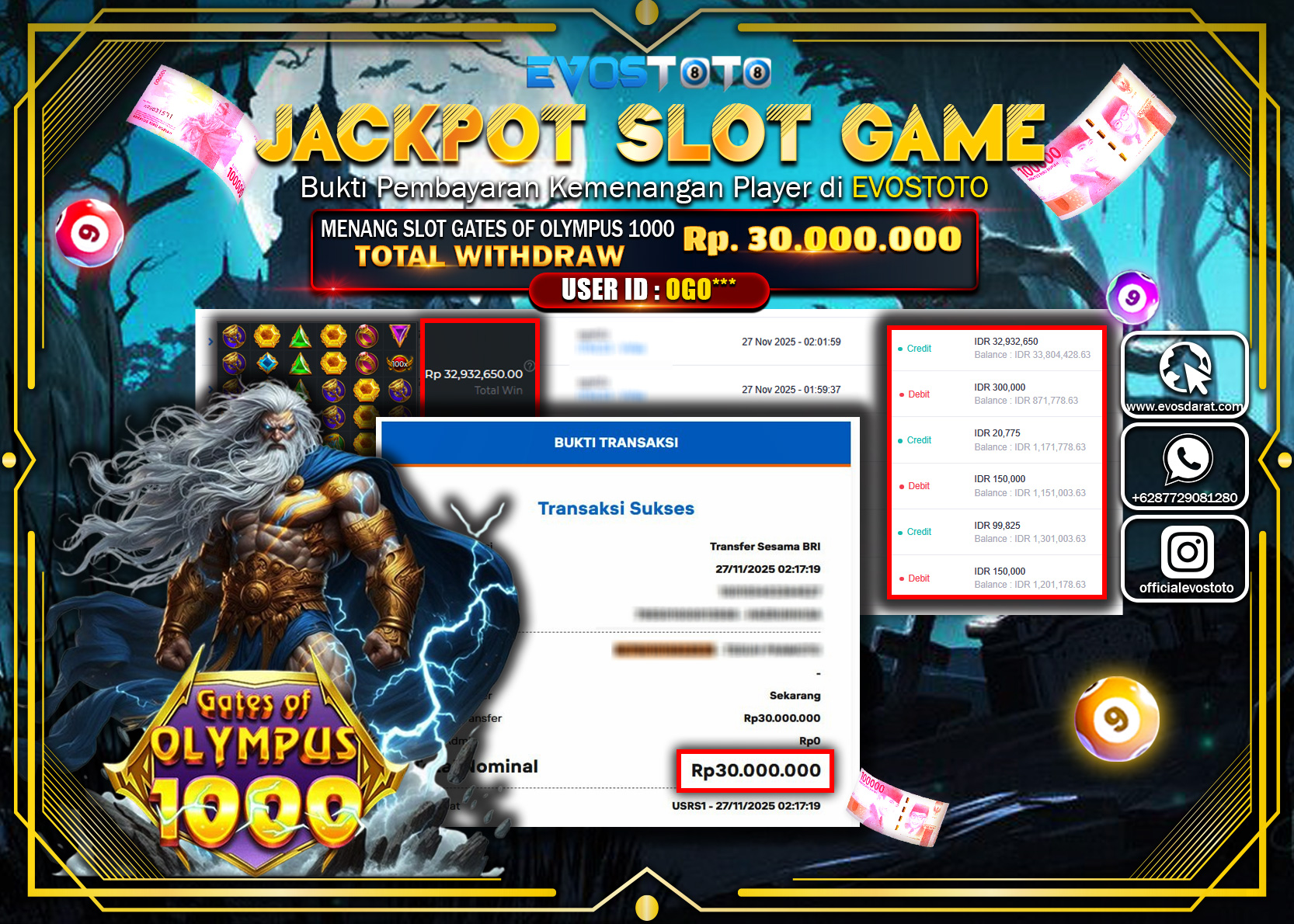PEMBAYARAN JACKPOT SLOT GATES OF OLYMPUS 1000 Rp.30.000.000 DI BAYAR LANGSUNG !