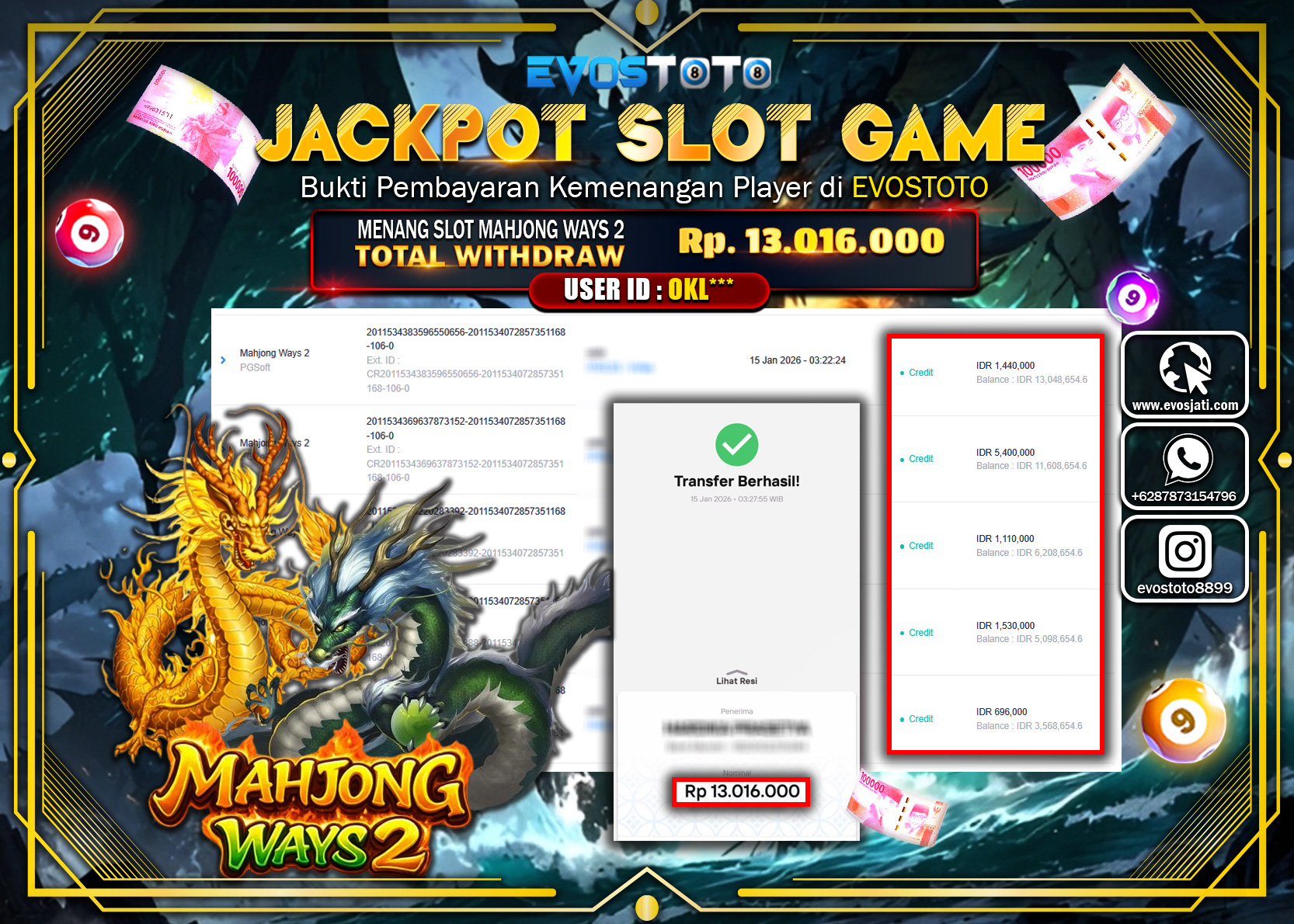 PEMBAYARAN JACKPOT SLOT MAHJONG WAYS 2 Rp.13.016.000 DI BAYAR LANGSUNG !