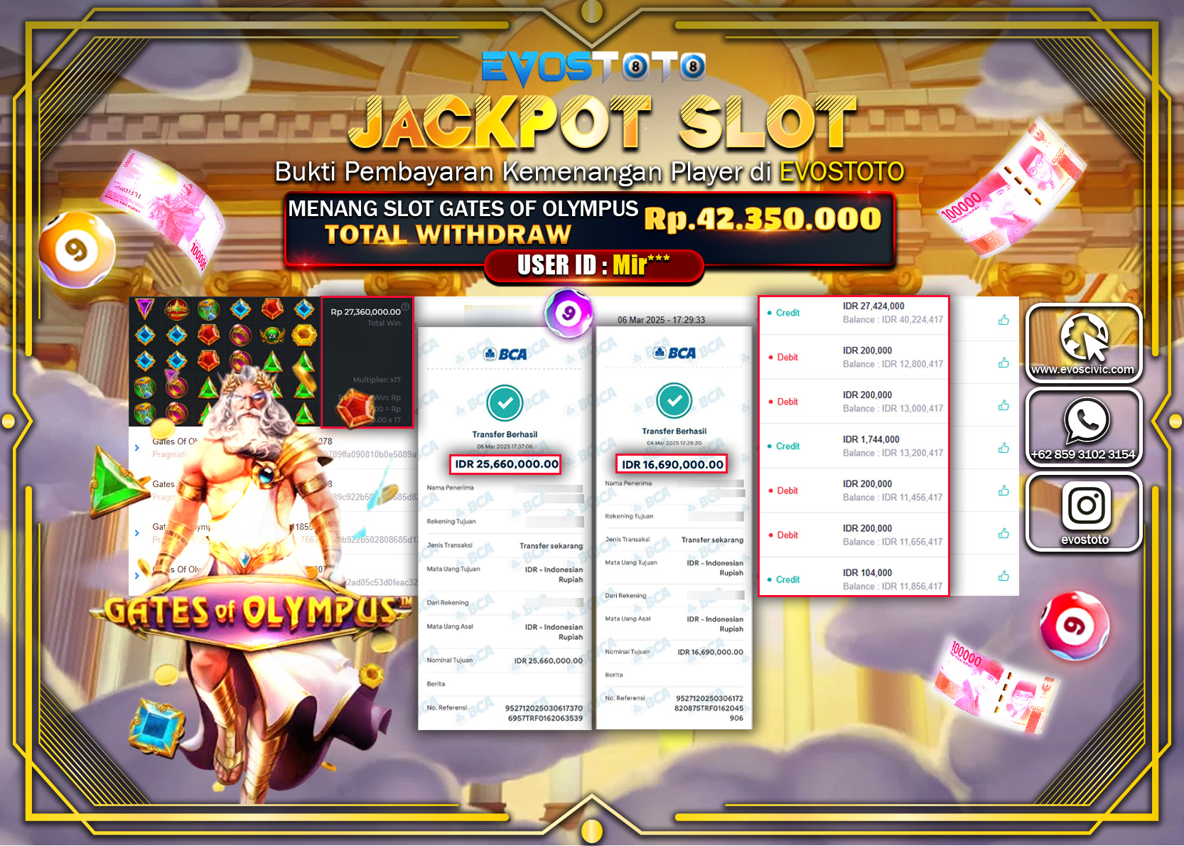 PEMBAYARAN JACKPOT SLOT GATES OF OLYMPUS Rp.42.350.000 DI BAYAR LANGSUNG !