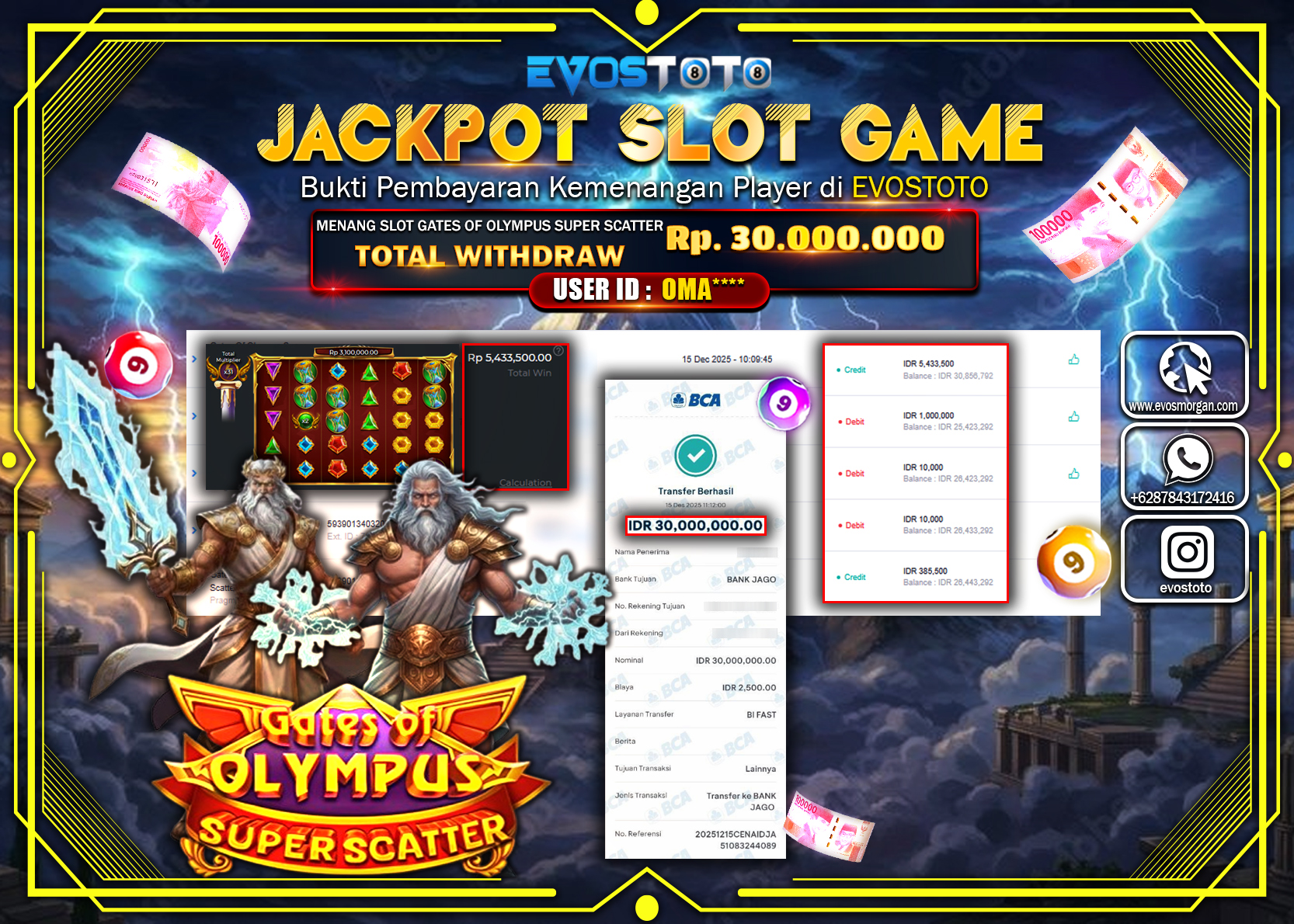 PEMBAYARAN JACKPOT SLOT GATES OF OLYMPUS SUPER SCATTER Rp.30.000.000 DI BAYAR LANGSUNG !