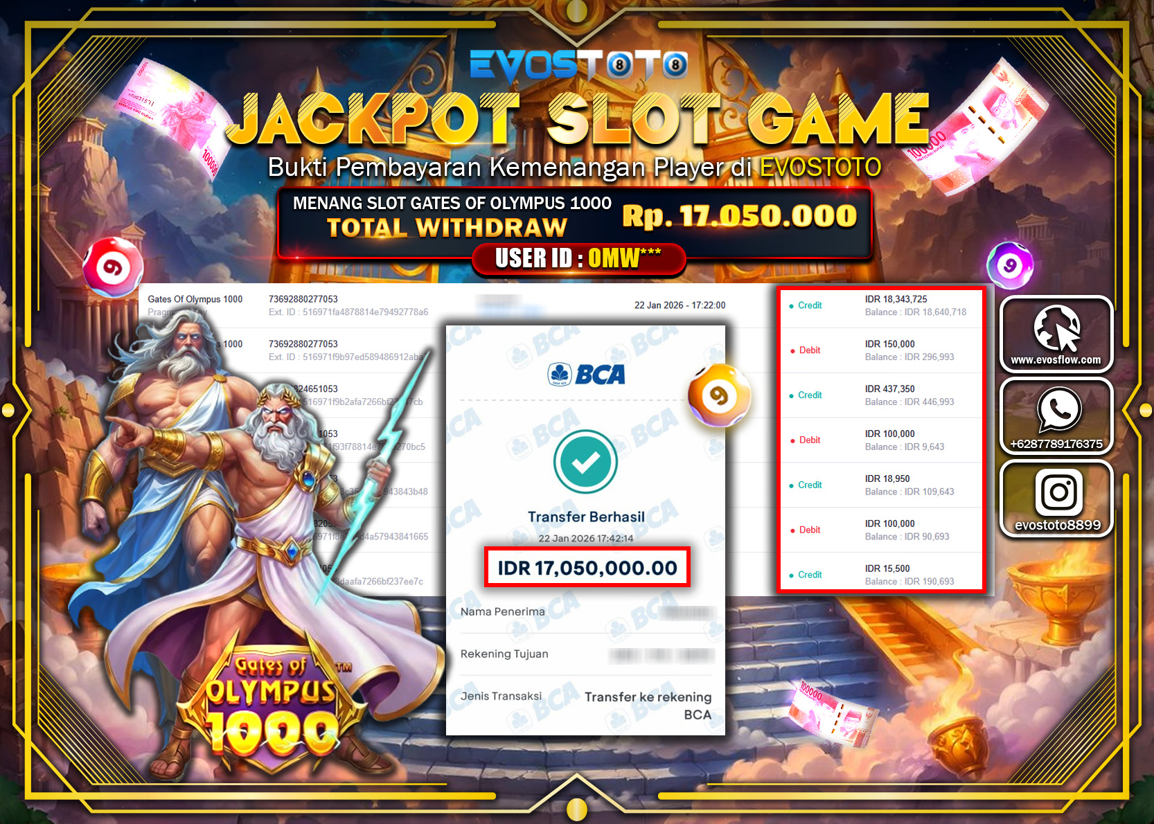 PEMBAYARAN JACKPOT SLOT GATES OF OLYMPUS 1000 Rp.17.050.000 DI BAYAR LANGSUNG !