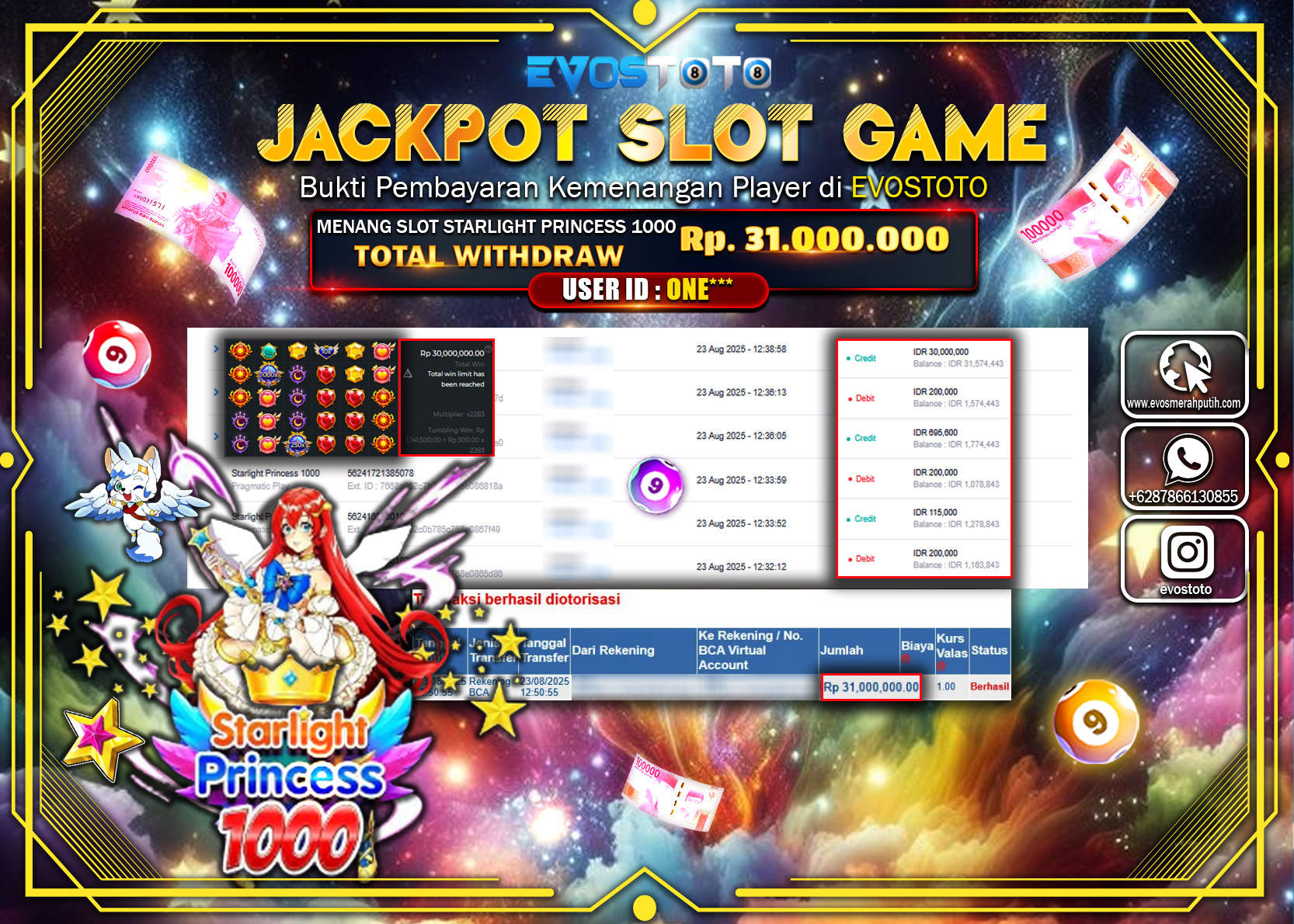 PEMBAYARAN JACKPOT SLOT STARLIGHT PRINCESS 1000 Rp31.000.000 DI BAYAR LANGSUNG !