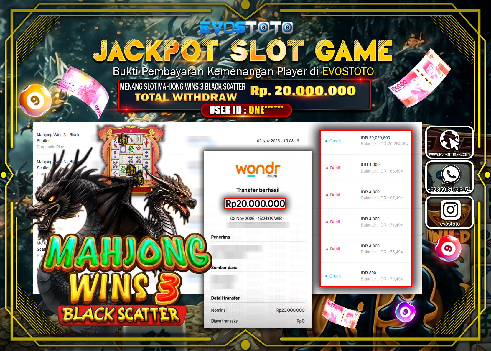 PEMBAYARAN JACKPOT SLOT MAHJONG WINS 3 BLACK SCATTER Rp20.000.000 DI BAYAR LANGSUNG !
