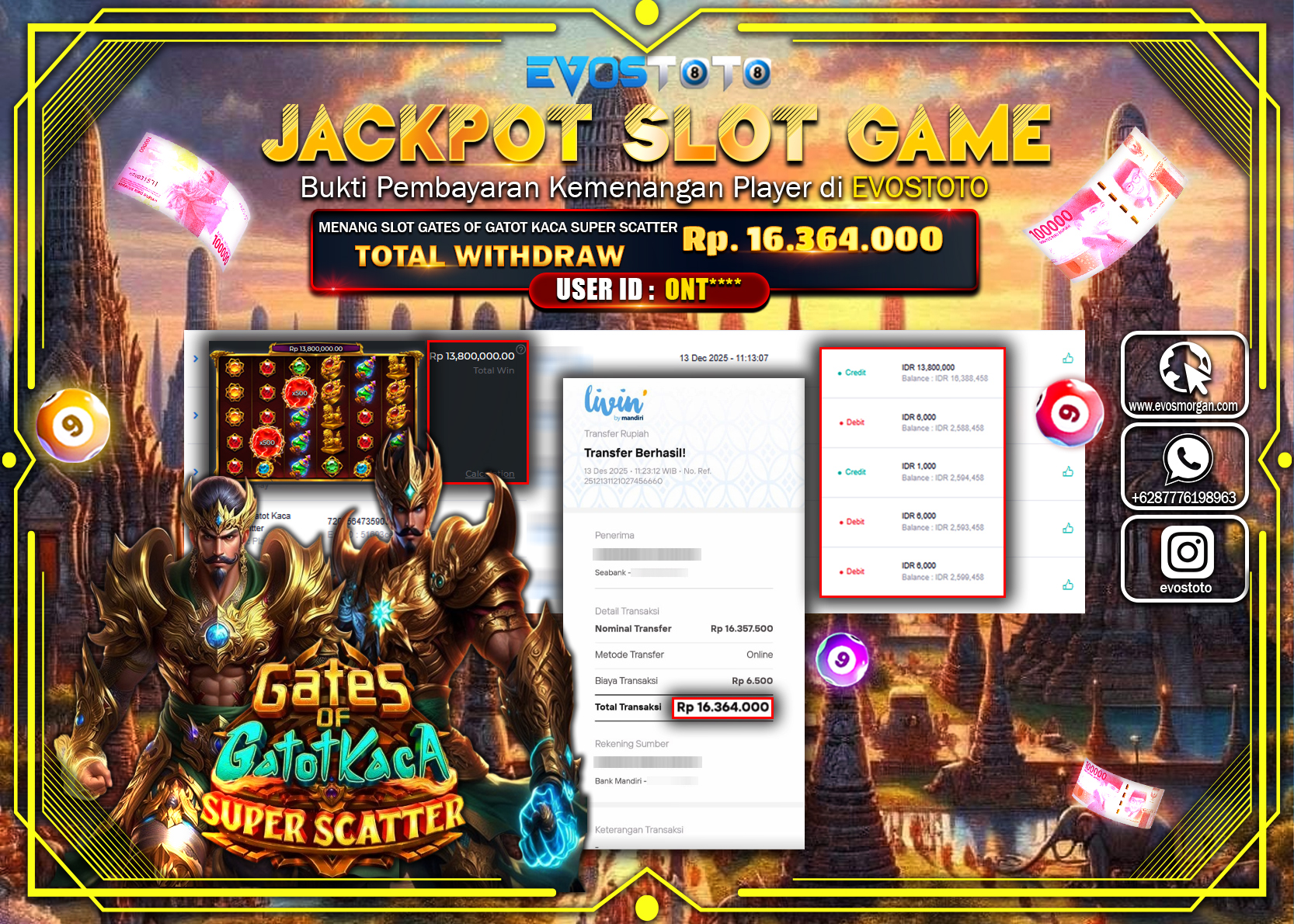 PEMBAYARAN JACKPOT SLOT GATES OF GATOT KACA SUPER SCATTER Rp.16.364.000 DI BAYAR LANGSUNG !