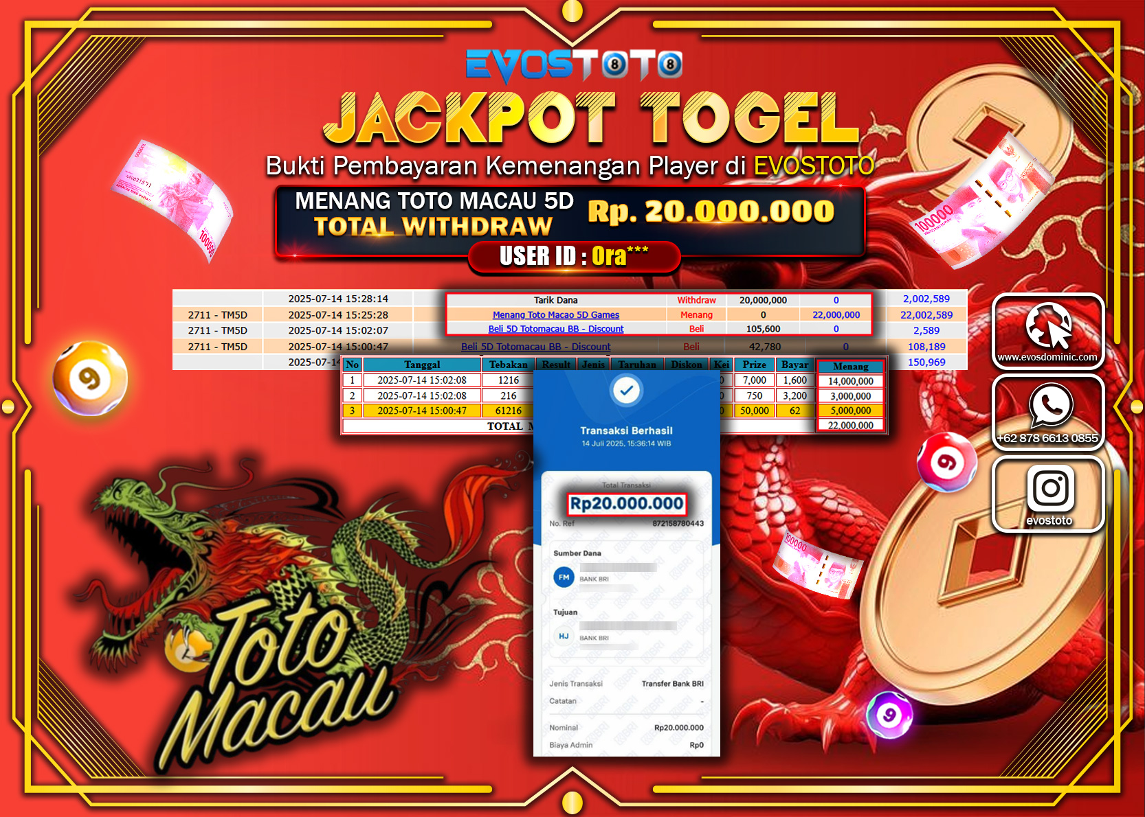 PEMBAYARAN JACKPOT TOGEL TOTO MACAU 5D RP.20.000.000 DI BAYAR LANGSUNG !