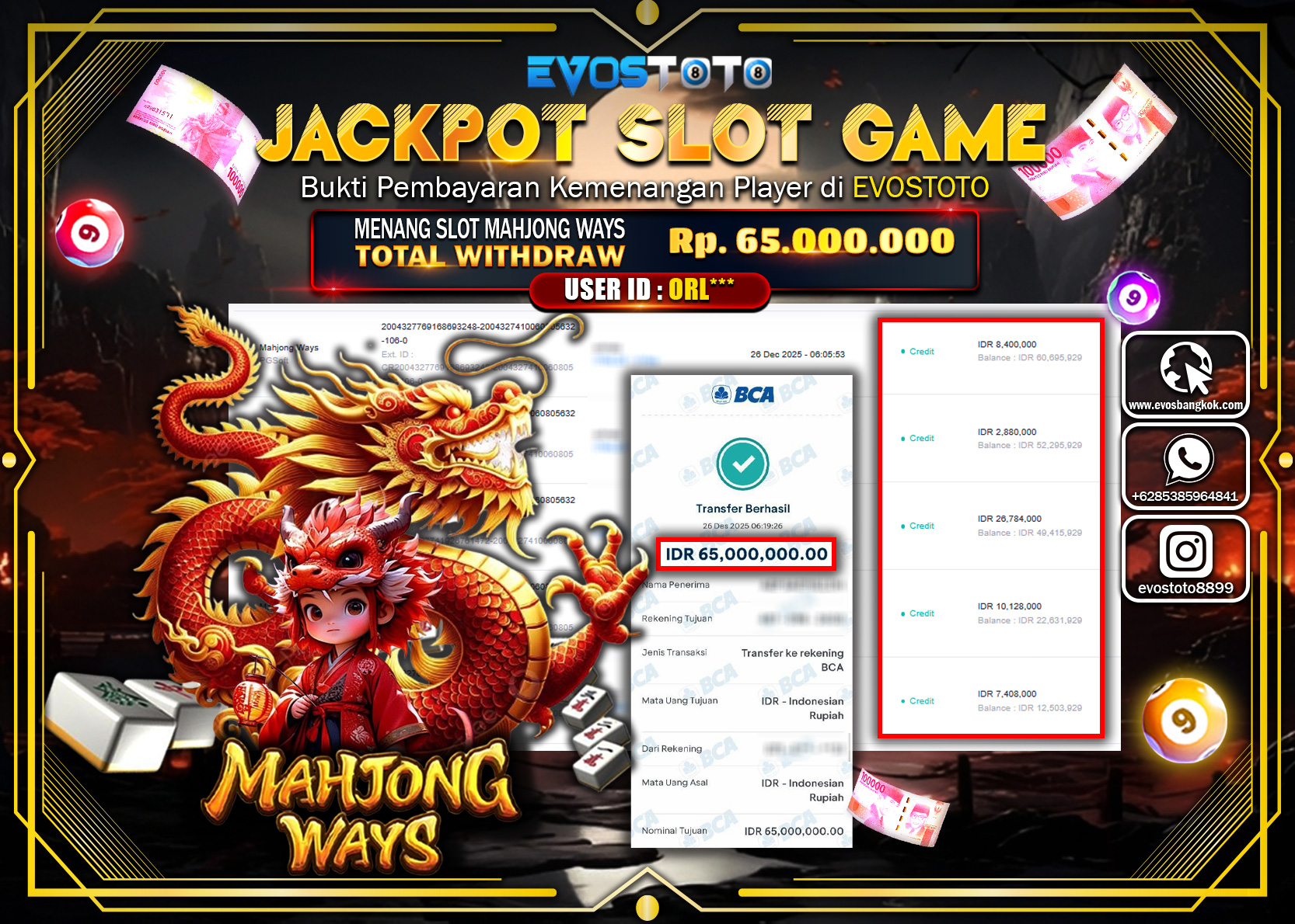 PEMBAYARAN JACKPOT SLOT MAHJONG WAYS Rp.65.000.000 DI BAYAR LANGSUNG !