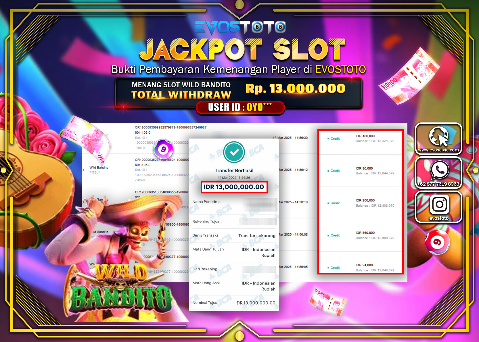 PEMBAYARAN JACKPOT SLOT WILD BANDITO Rp.13.000.000 DI BAYAR LANGSUNG !
