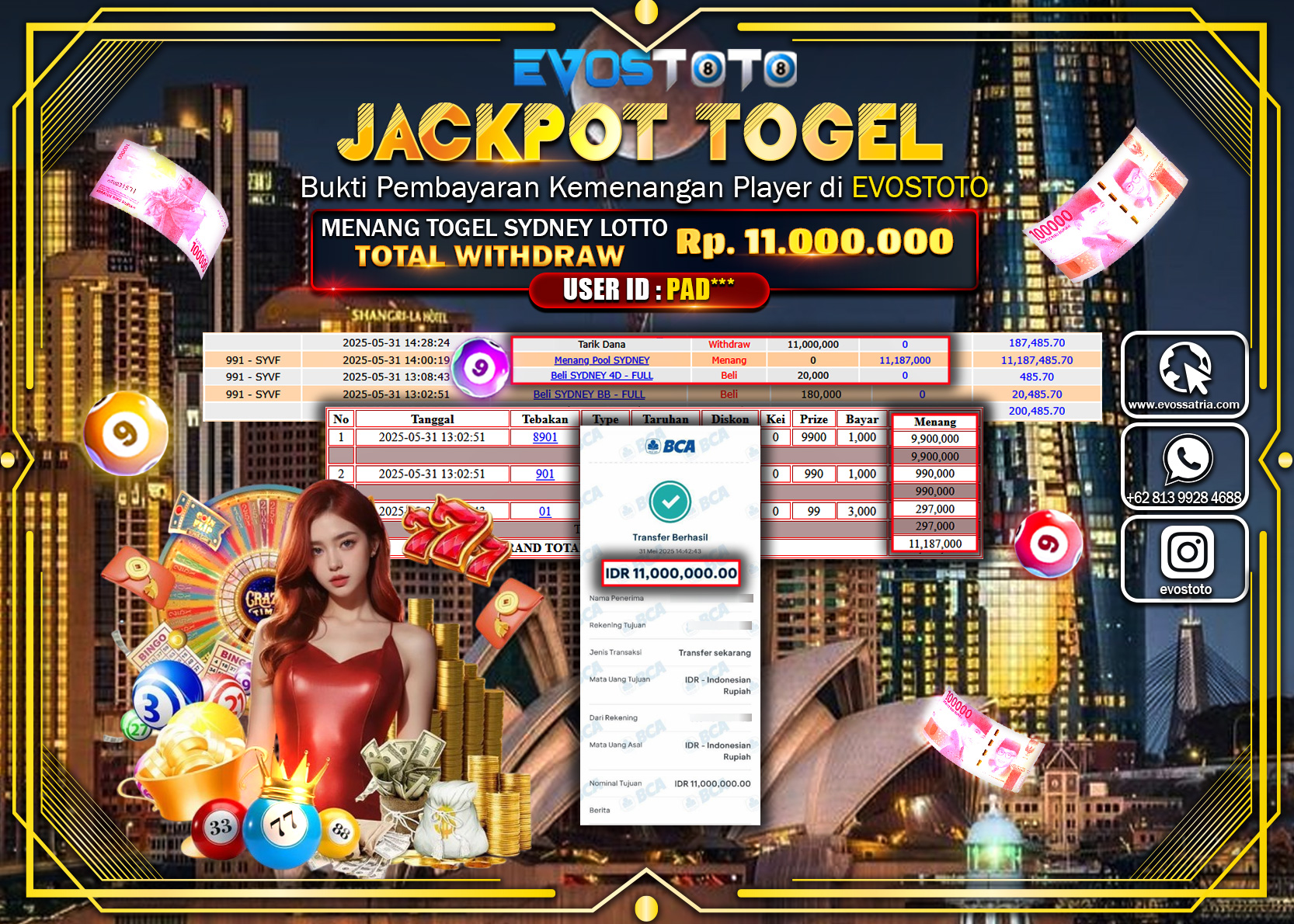 PEMBAYARAN JACKPOT TOGEL SYDNEY LOTTO Rp11.000.000 DI BAYAR LANGSUNG !