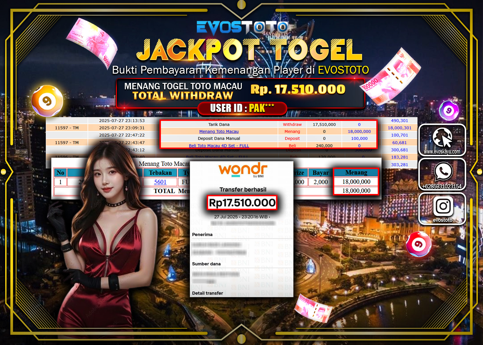 PEMBAYARAN JACKPOT TOGEL TOTO MACAU Rp.17.510.000 DI BAYAR LANGSUNG !