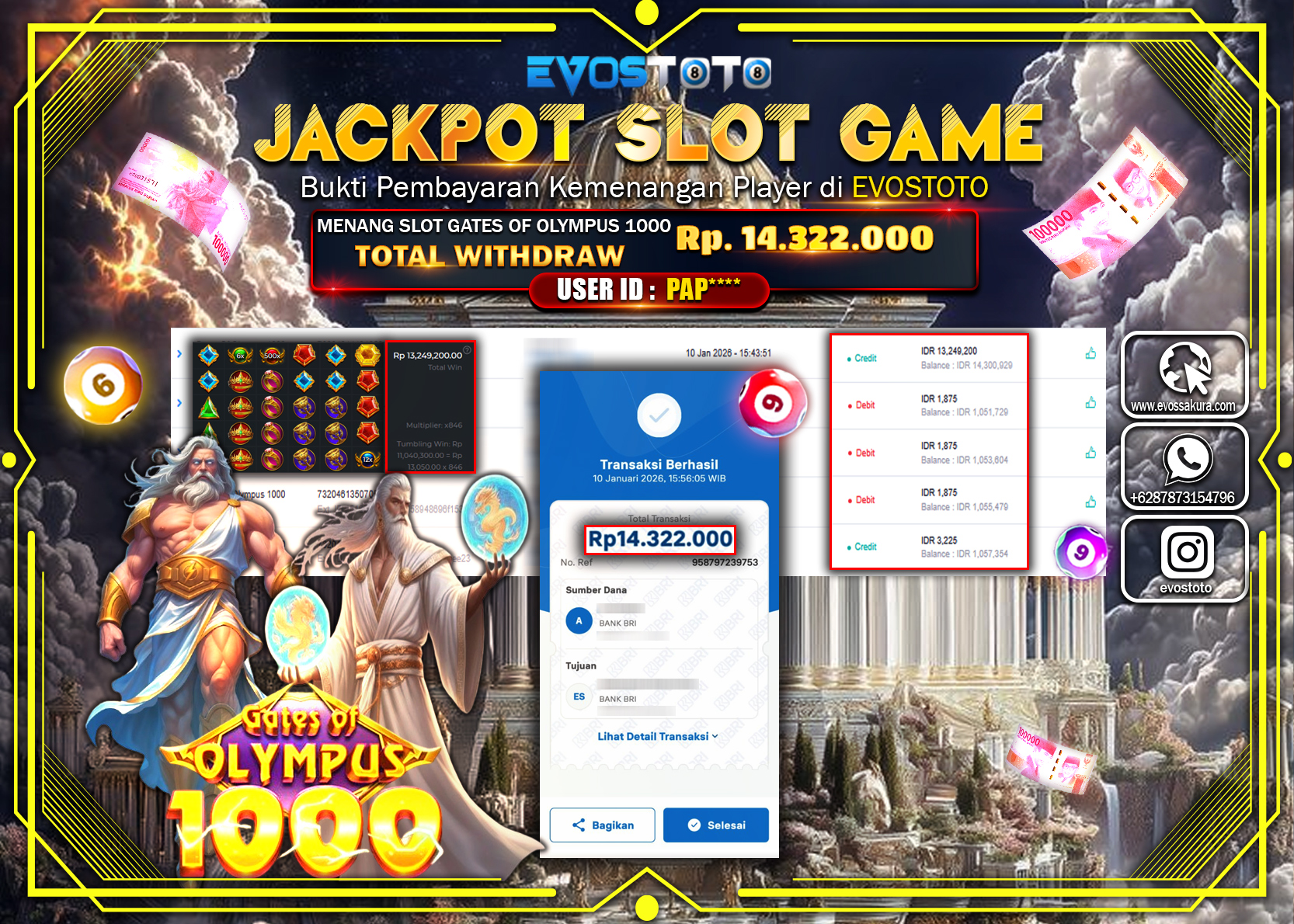 PEMBAYARAN JACKPOT SLOT GATES OF OLYMPUS 1000 Rp.14.322.000 DI BAYAR LANGSUNG !