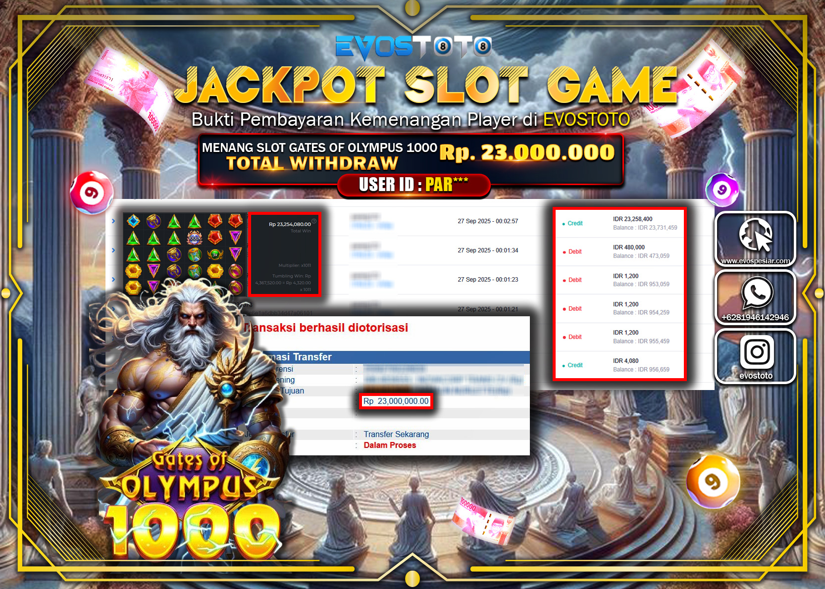 PEMBAYARAN JACKPOT SLOT GATES OF OLYMPUS 1000 Rp23.000.000 DI BAYAR LANGSUNG !