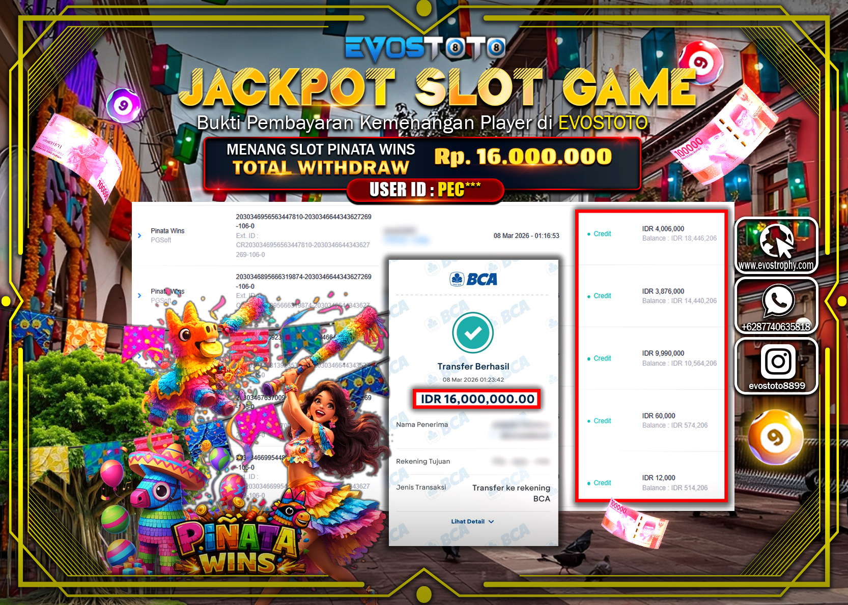 PEMBAYARAN JACKPOT SLOT PINATA WINS Rp.16.000.000 DI BAYAR LANGSUNG !
