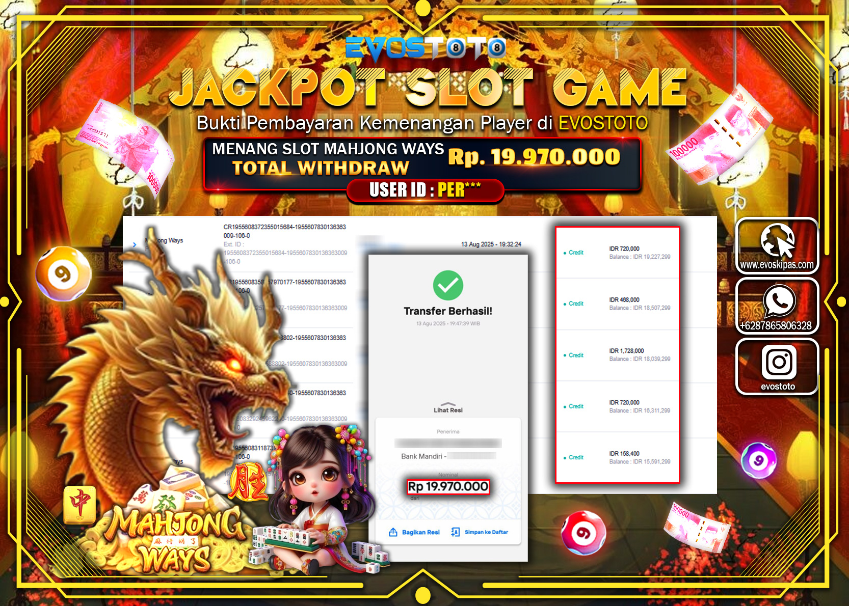 PEMBAYARAN JACKPOT SLOT MAHJONG WAYS Rp19.970.000 DI BAYAR LANGSUNG !