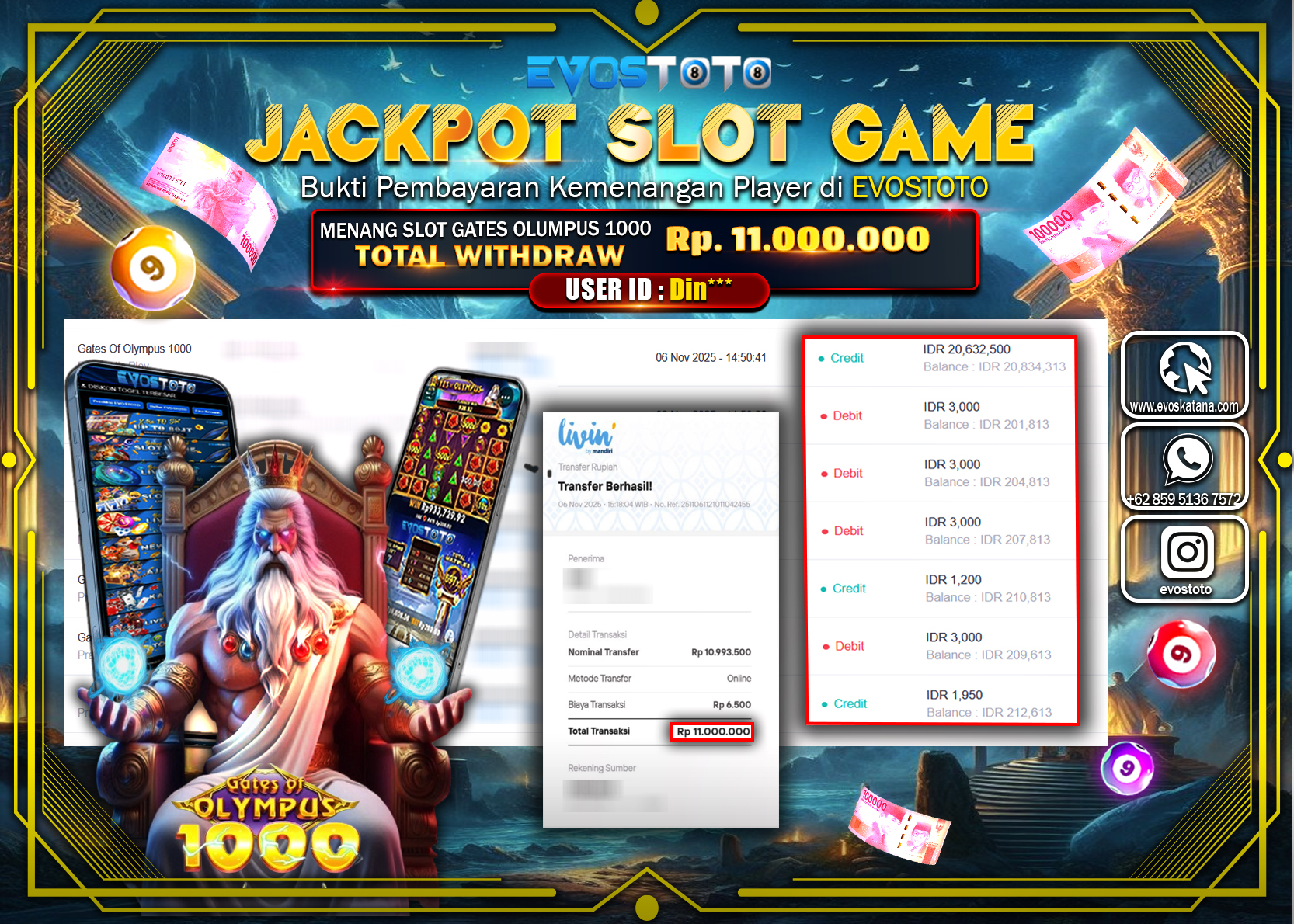 PEMBAYARAN JACKPOT SLOT GATES OF OLYMPUS 1000 Rp11.000.000 DI BAYAR LANGSUNG !