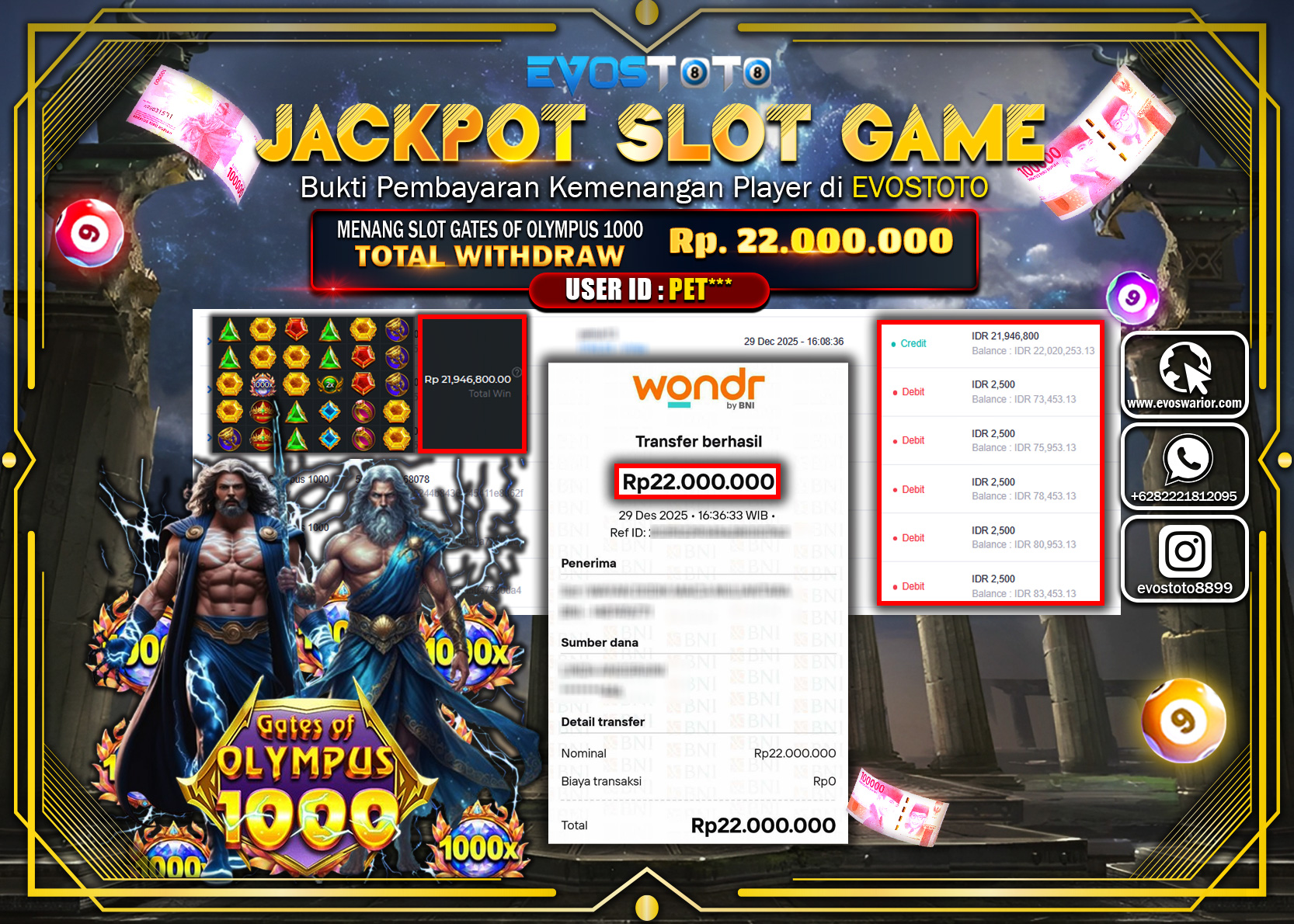 PEMBAYARAN JACKPOT SLOT GATES OF OLYMPUS 1000 Rp.22.000.000 DI BAYAR LANGSUNG !