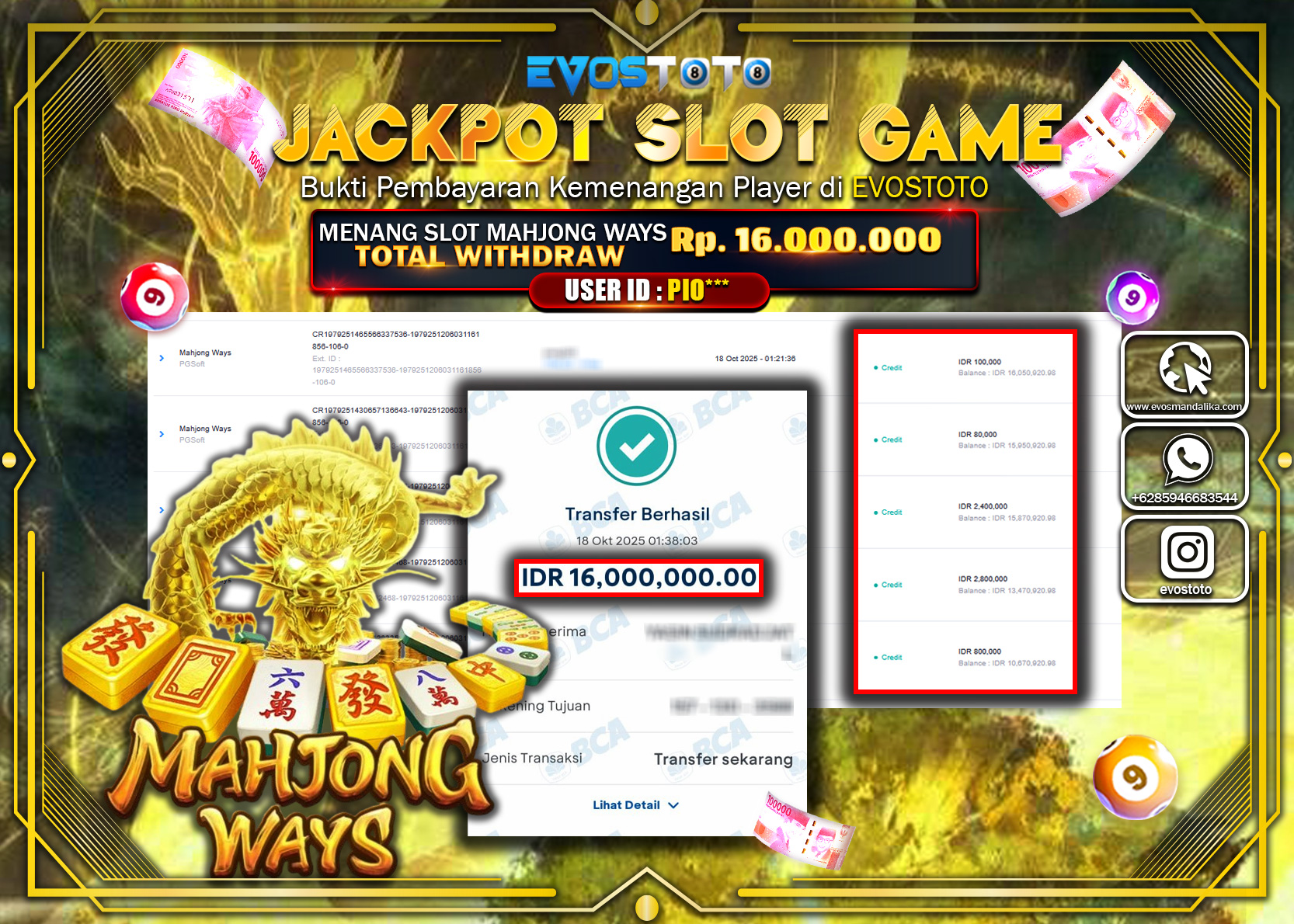 PEMBAYARAN JACKPOT SLOT MAHJONG WAYS Rp16.000.000 DI BAYAR LANGSUNG !