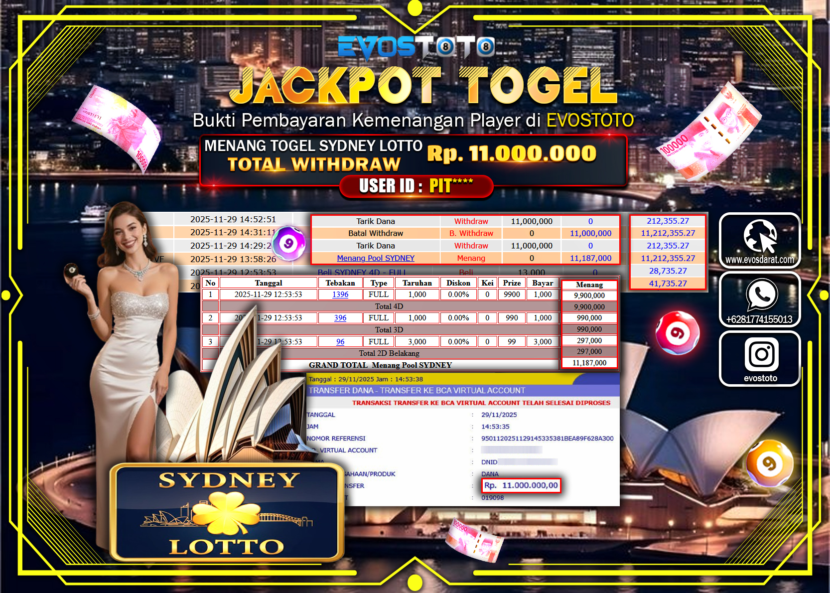 PEMBAYARAN JACKPOT TOGEL SYDNEY LOTTO Rp.11.000.000 DI BAYAR LANGSUNG !