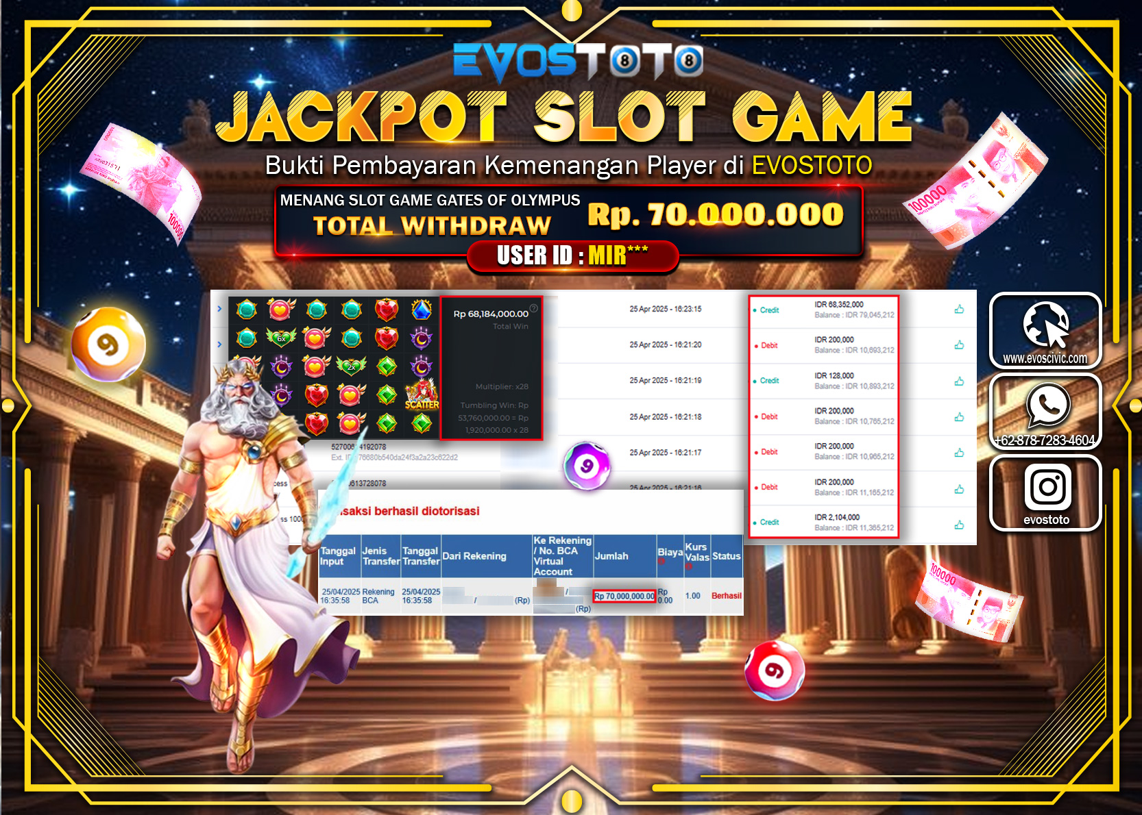 PEMBAYARAN JACKPOT SLOT GATES OF OLYMPUS  Rp.70.00.000 DI BAYAR LANGSUNG !