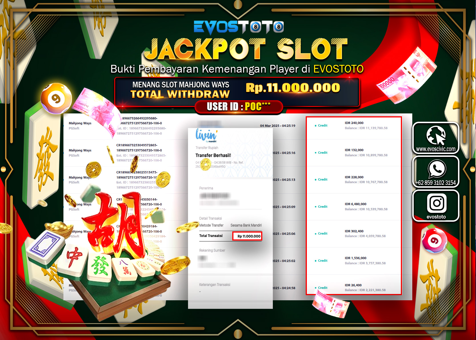 PEMBAYARAN JACKPOT SLOT MAHYONG WAYS Rp. 11.000.000 DI BAYAR LANGSUNG !