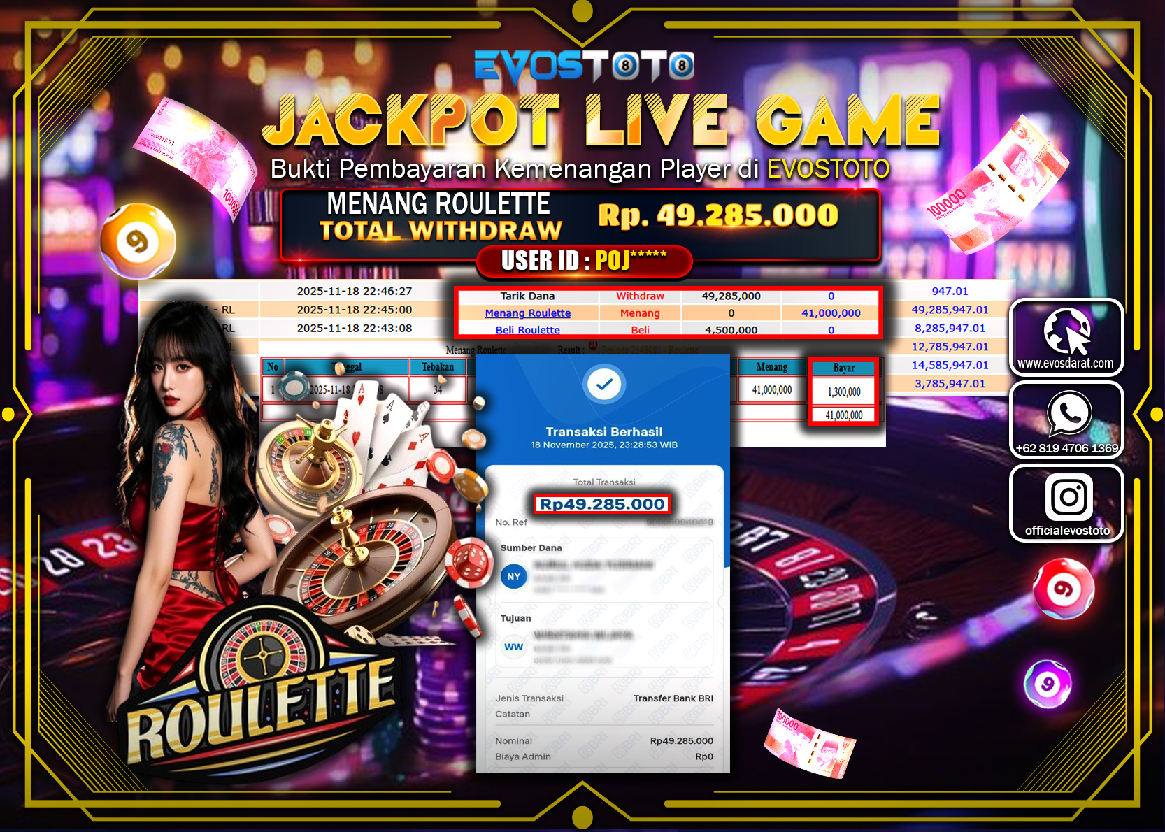 PEMBAYARAN JACKPOT LIVE GAME ROULETTE Rp49.285.000 DI BAYAR LANGSUNG !
