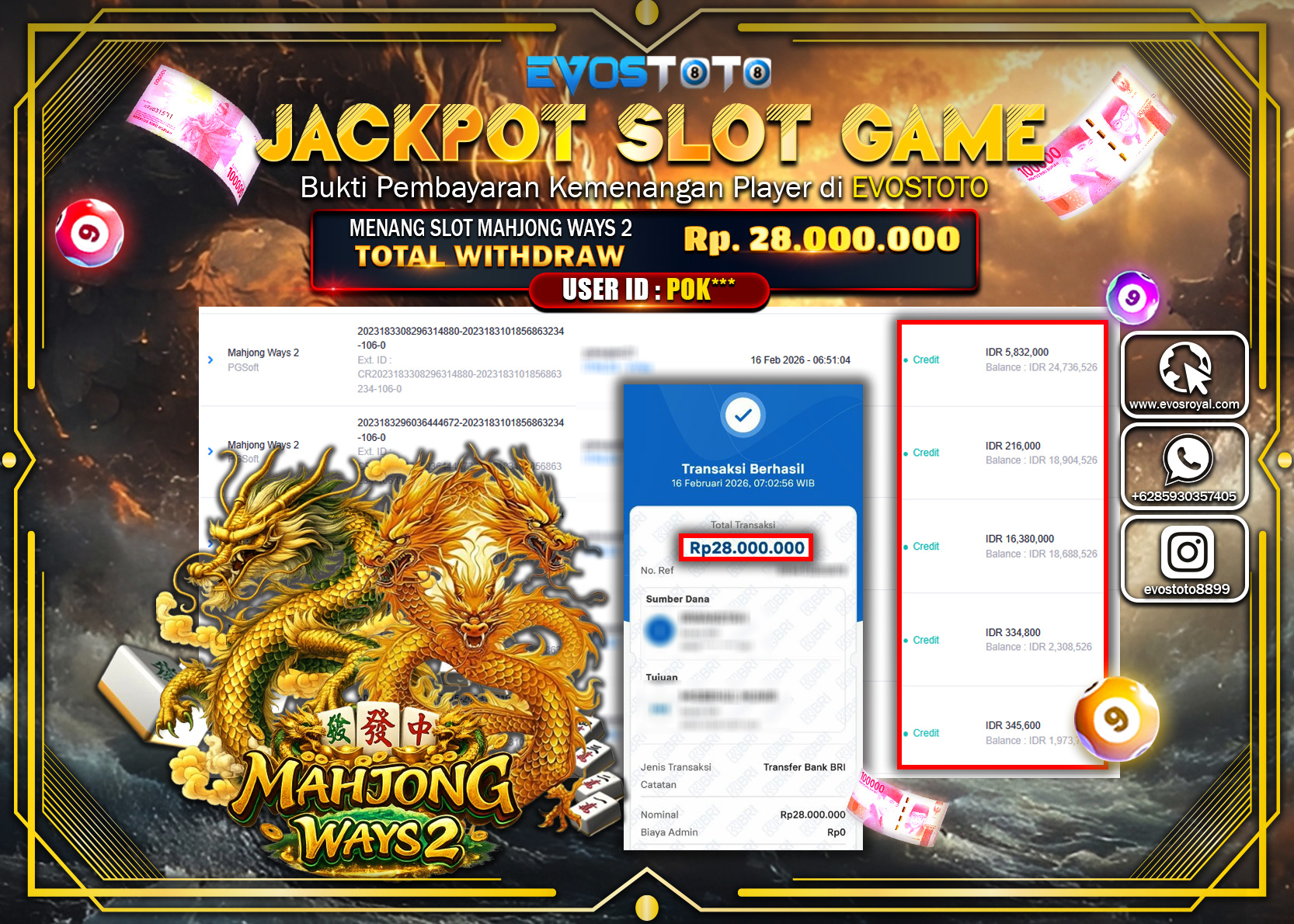 PEMBAYARAN JACKPOT SLOT MAHJONG WAYS 2 Rp.28.000.000 DI BAYAR LANGSUNG !