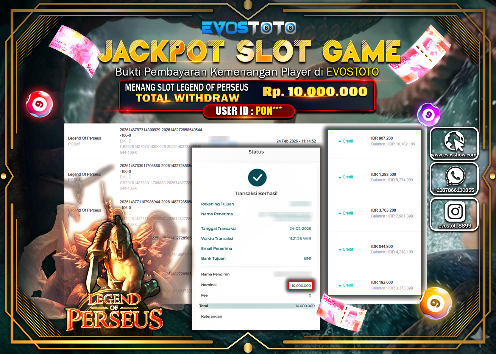 PEMBAYARAN JACKPOT SLOT LEGEND OF PERSEUS Rp.10.000.000 DI BAYAR LANGSUNG !