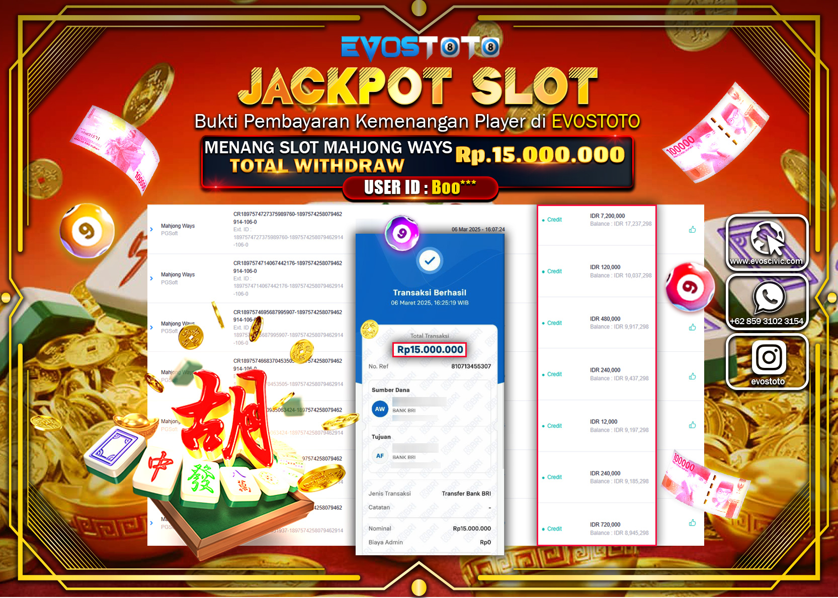 PEMBAYARAN JACKPOT SLOT MAHYONG WAYS Rp.15.000.000 DI BAYAR LANGSUNG !