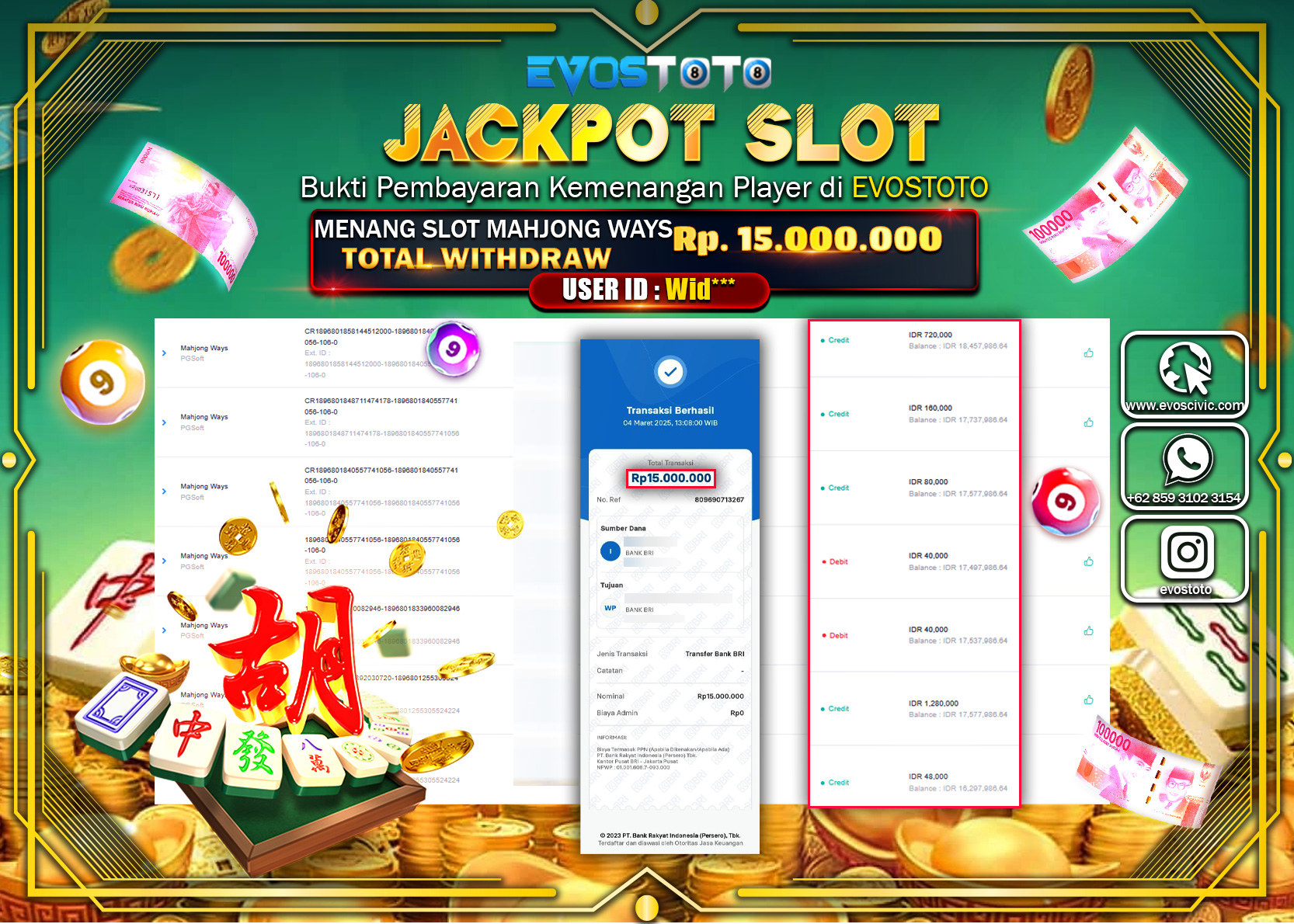 PEMBAYARAN JACKPOT SLOT MAHYONG WAYS Rp.15.000.000 DI BAYAR LANGSUNG !