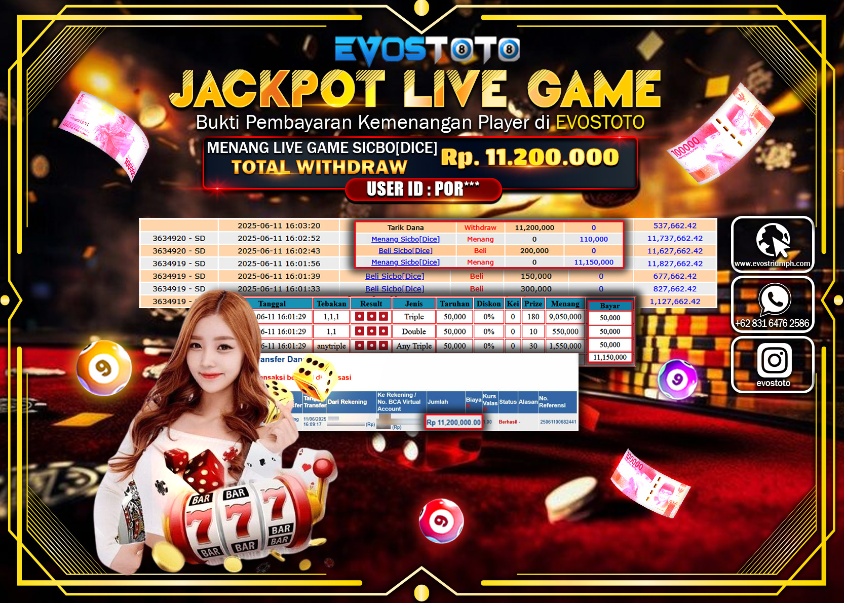 PEMBAYARAN JACKPOT LIVE GAME SICBO DICE Rp11.200.000 DI BAYAR LANGSUNG !