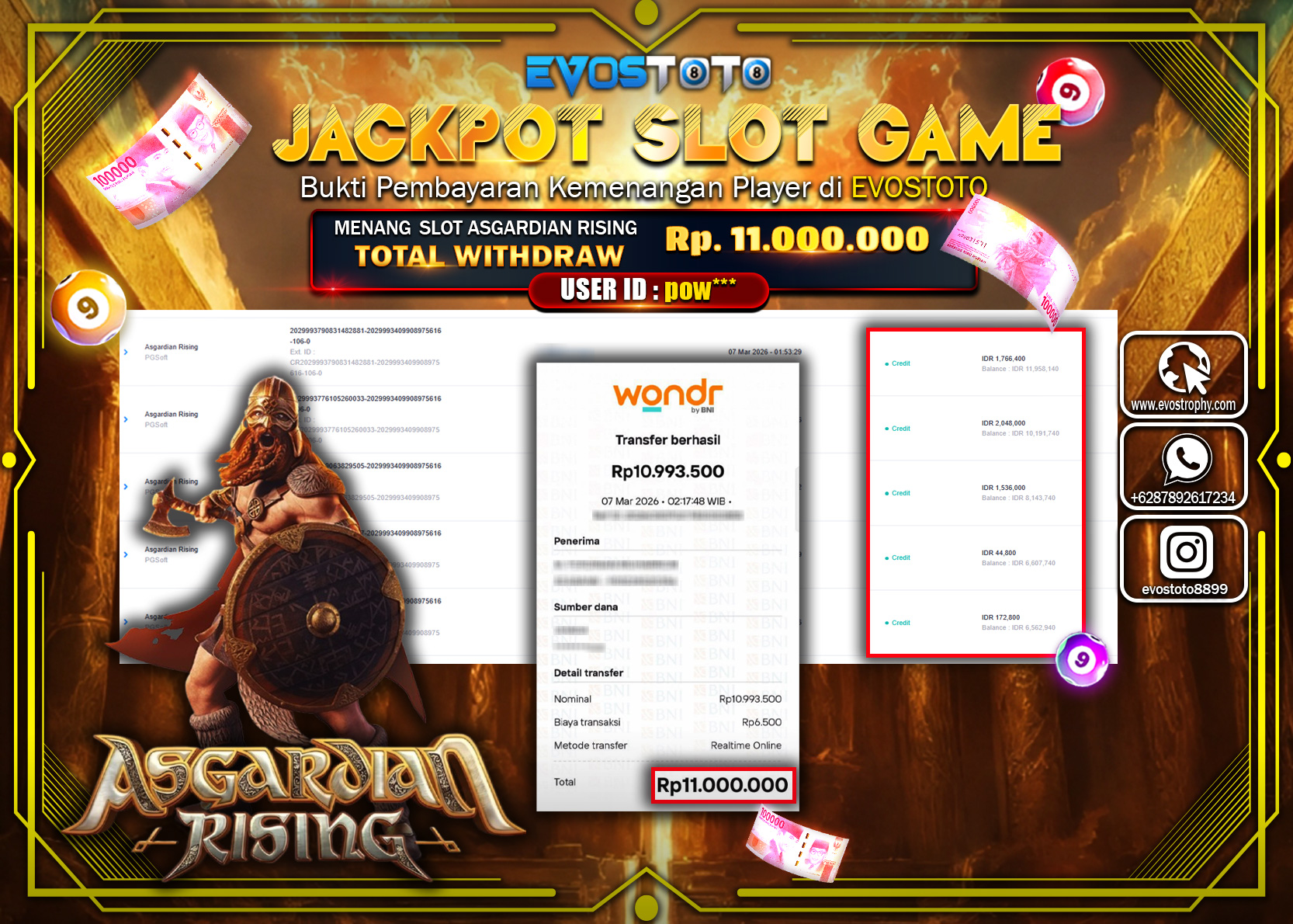 PEMBAYARAN JACKPOT SLOT ASGARDIAN RISING Rp.11.000.000 DI BAYAR LANGSUNG !