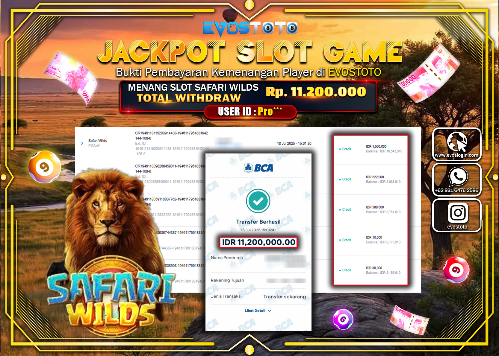 PEMBAYARAN JACKPOT SLOT SAFARI WILDS Rp.11.200.000 DI BAYAR LANGSUNG !