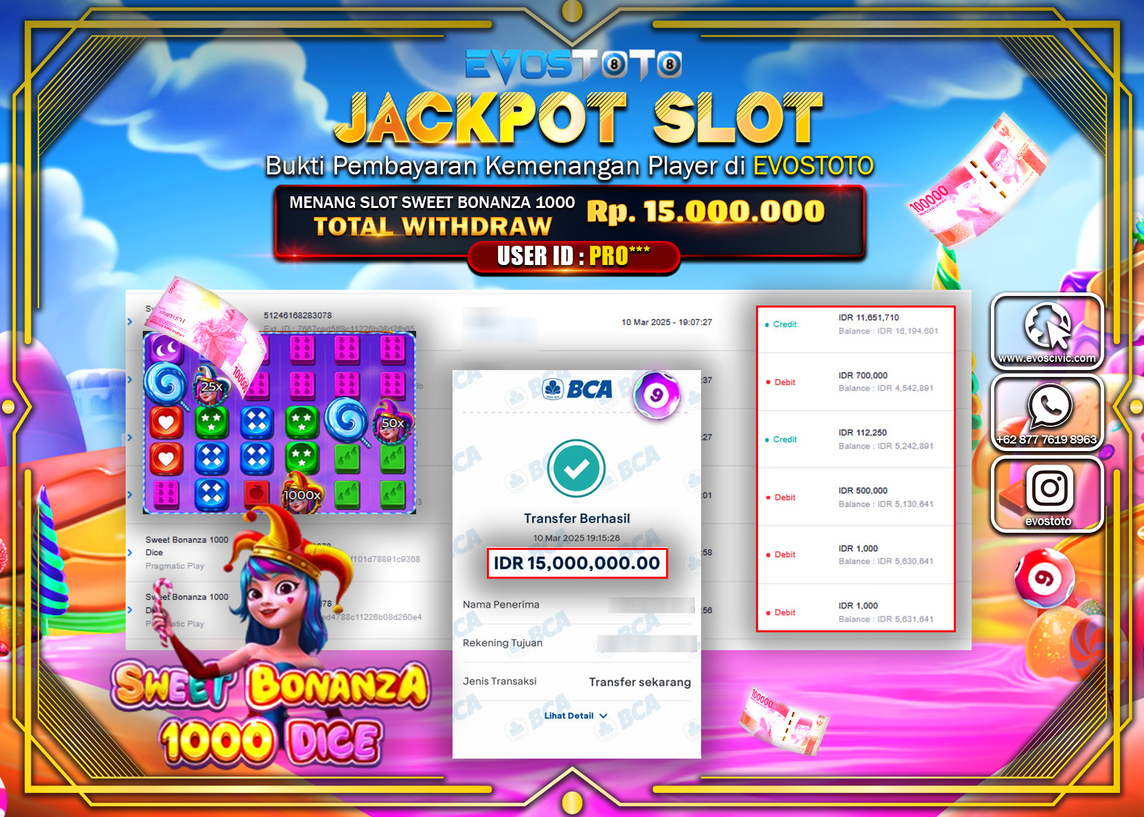 PEMBAYARAN JACKPOT SLOT SWEET BONANZA 1000 DICE Rp.15.000.000 DI BAYAR LANGSUNG